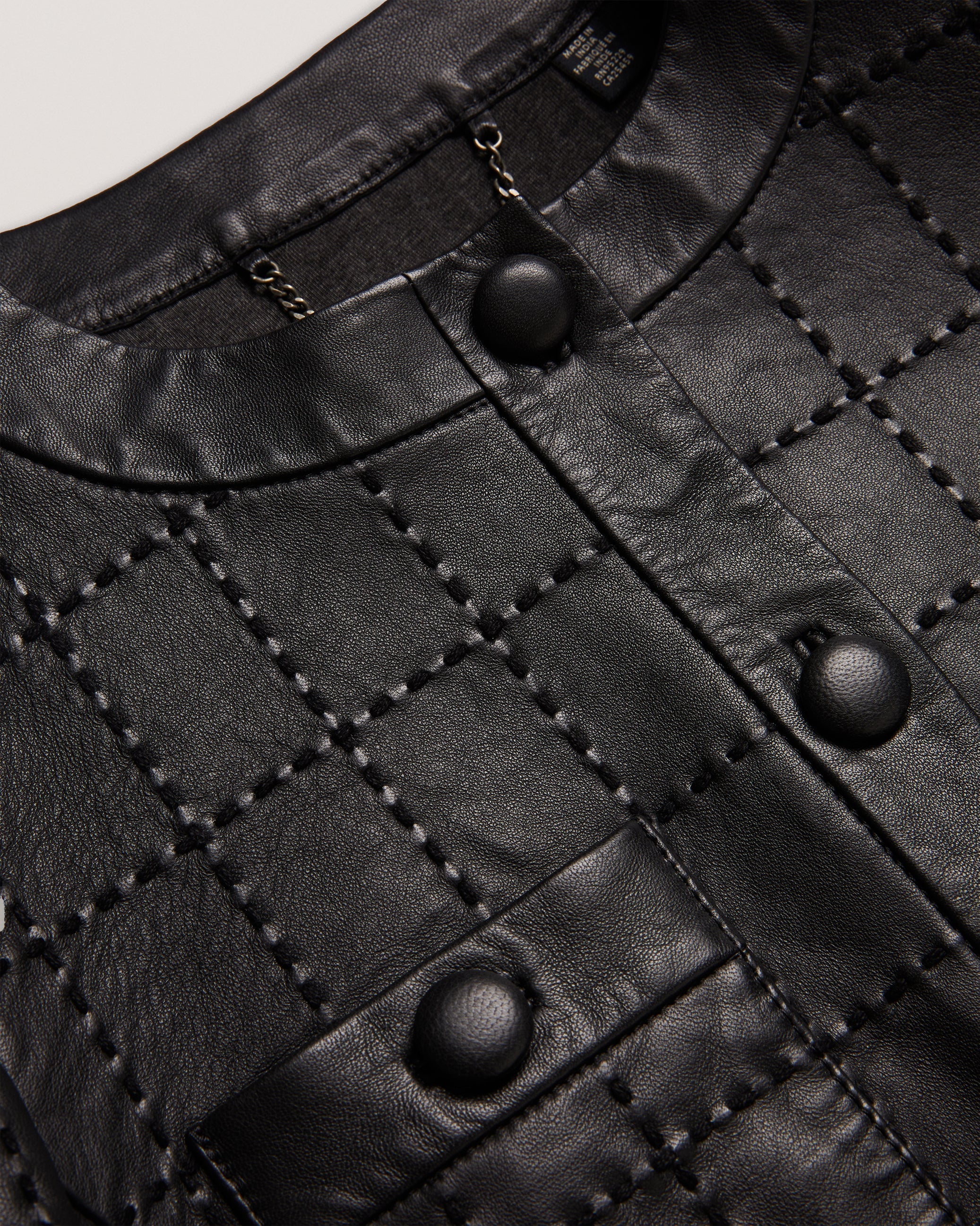 Mitsu Checked Stitch Leather Cropped Jacket Black