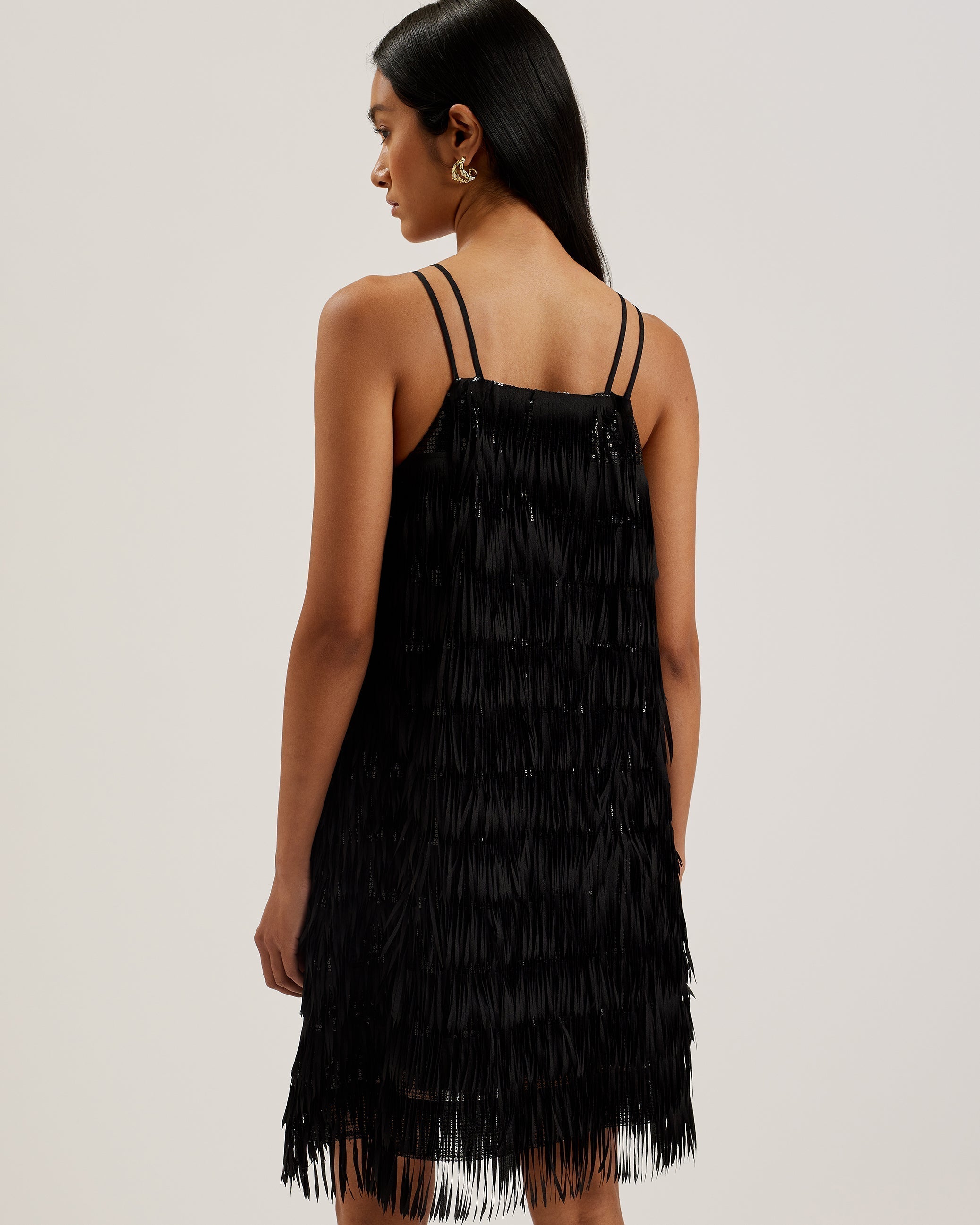 Bartin Fringe Halter Neck Mini Dress Black