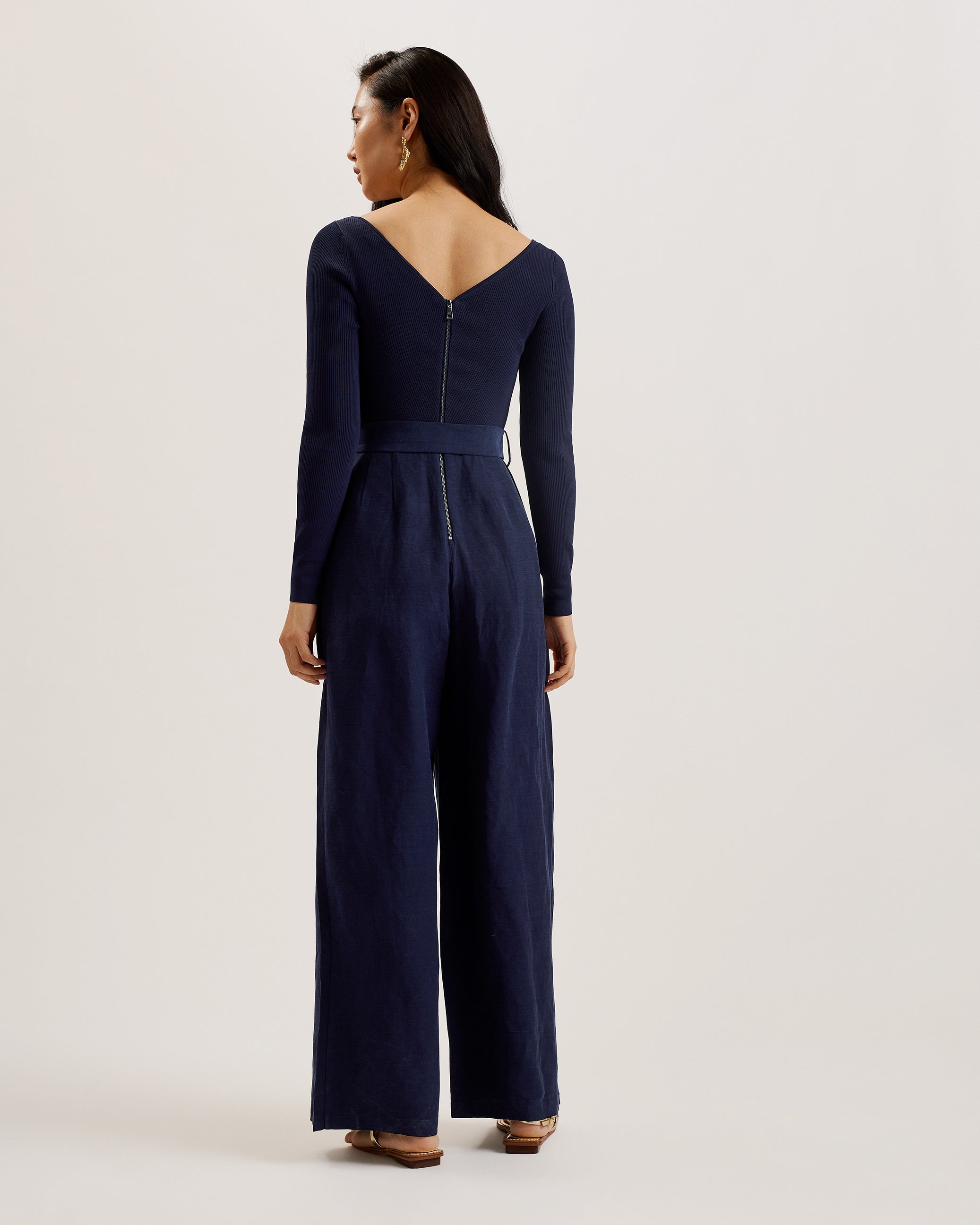 Agatea Off The Shoulder Wide Leg Jumpsuit Navy