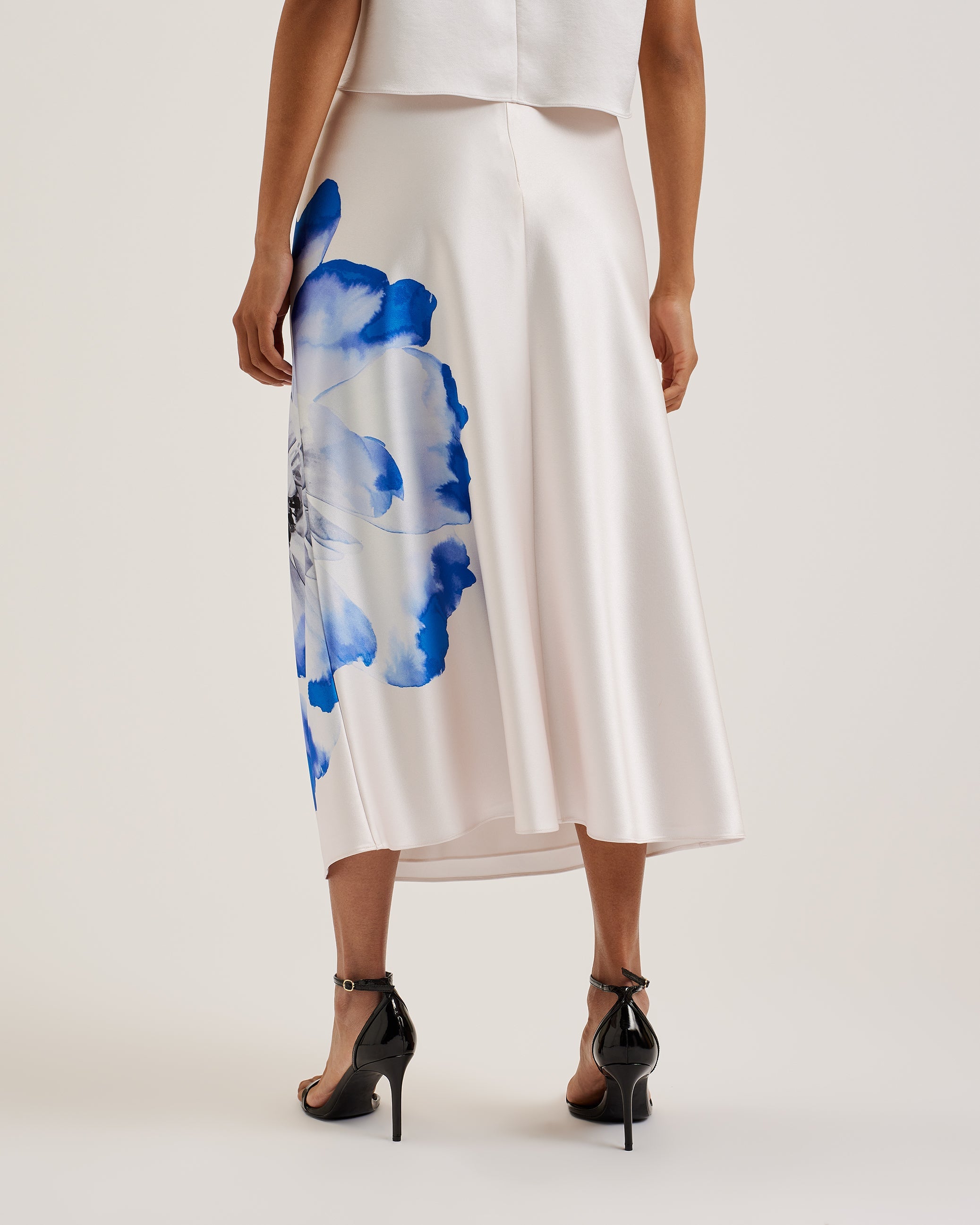 Leelia Printed Midi Bias Cut Skirt Ivory