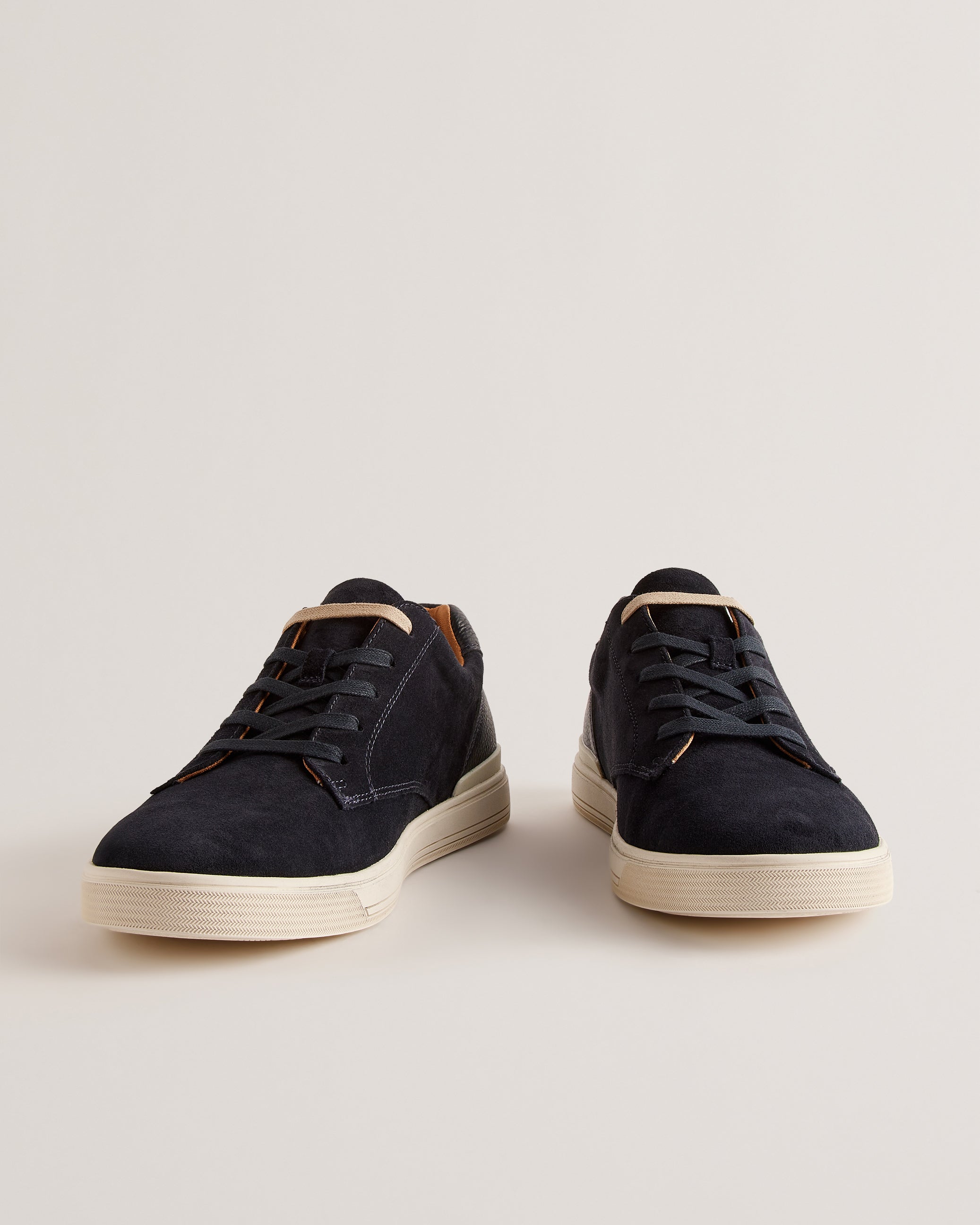 Brentfd Textured Leather Low Top Trainers Shoes Navy