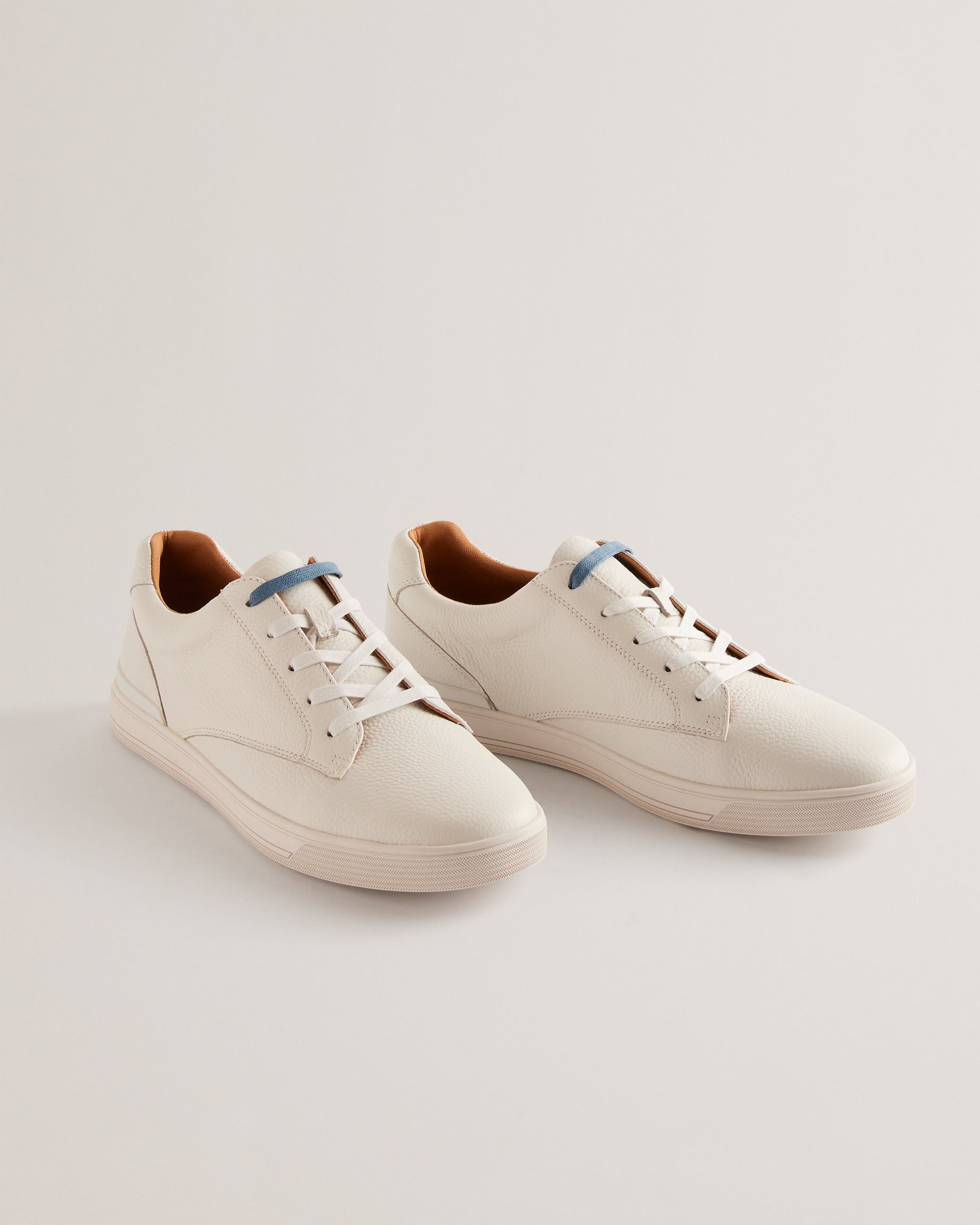 Brentfd Textured Leather Low Top Trainers Shoes White