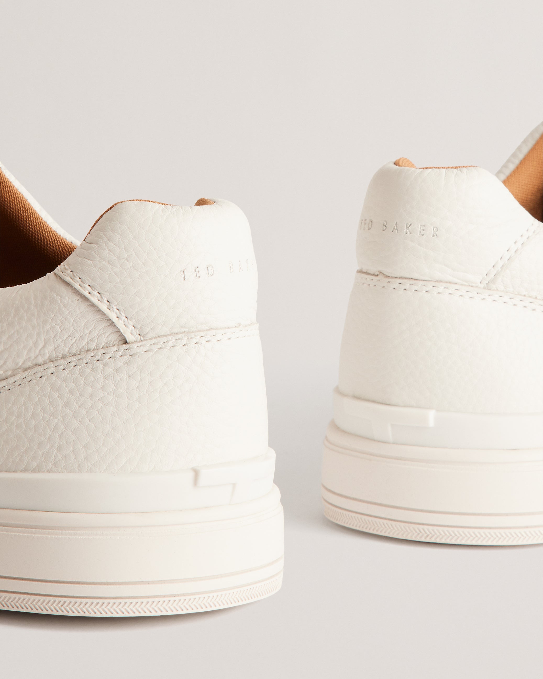 Brentfd Textured Leather Low Top Trainers Shoes White