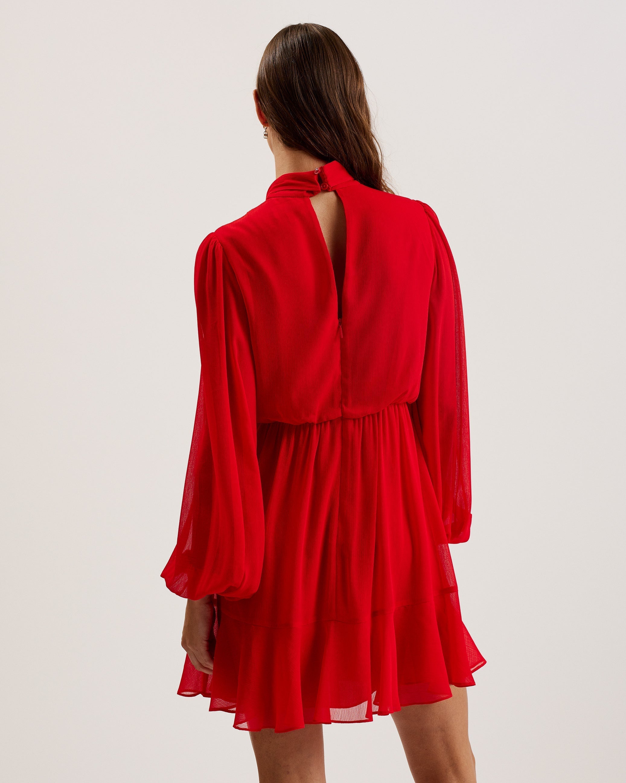 Shop Zebrina Neck Tie Detail Long Sleeve Mini Dress Red for Women Online |  Ted Baker Kuwait