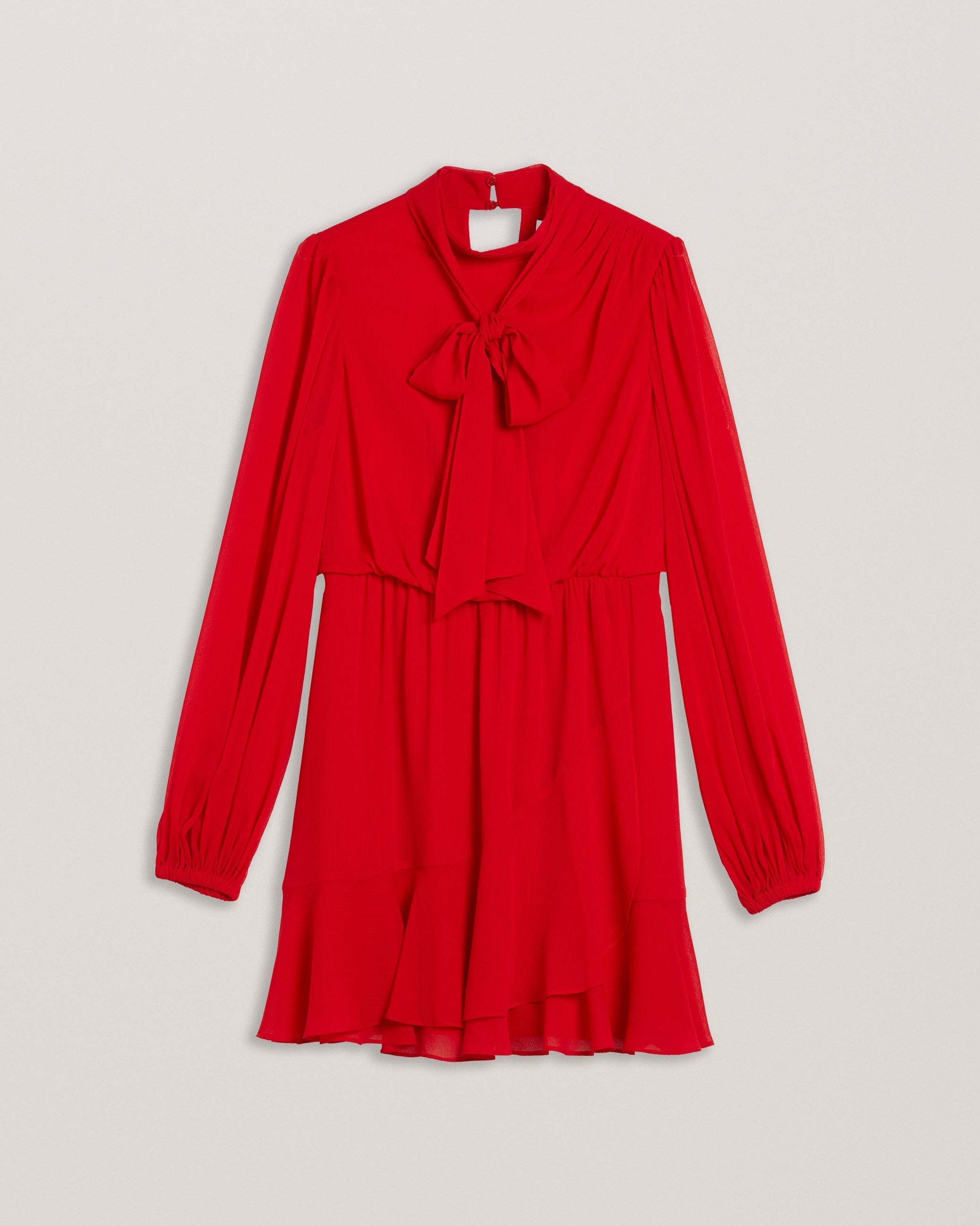 Shop Zebrina Neck Tie Detail Long Sleeve Mini Dress Red for Women Online