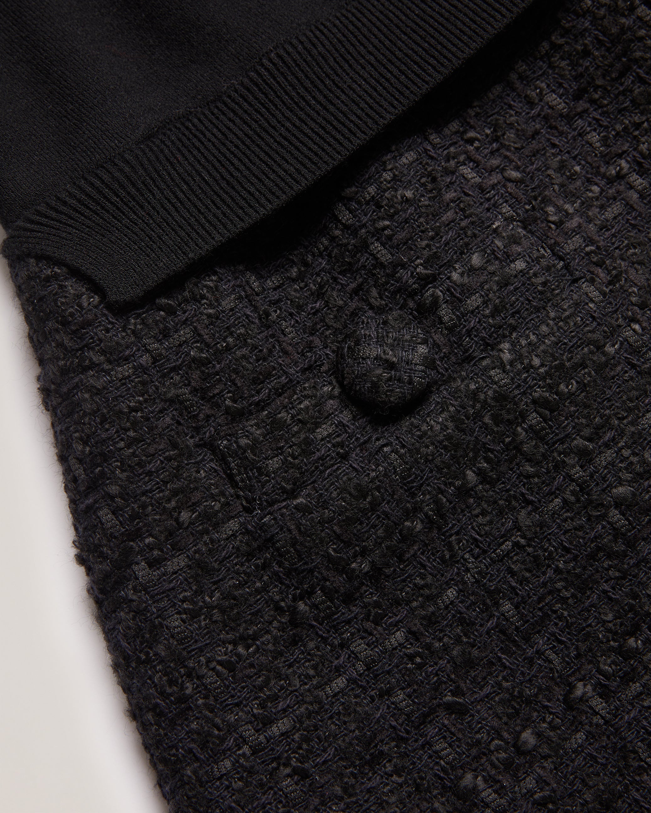 Komam Rose Button Knit Bodice Boucle Mini Skirt Black