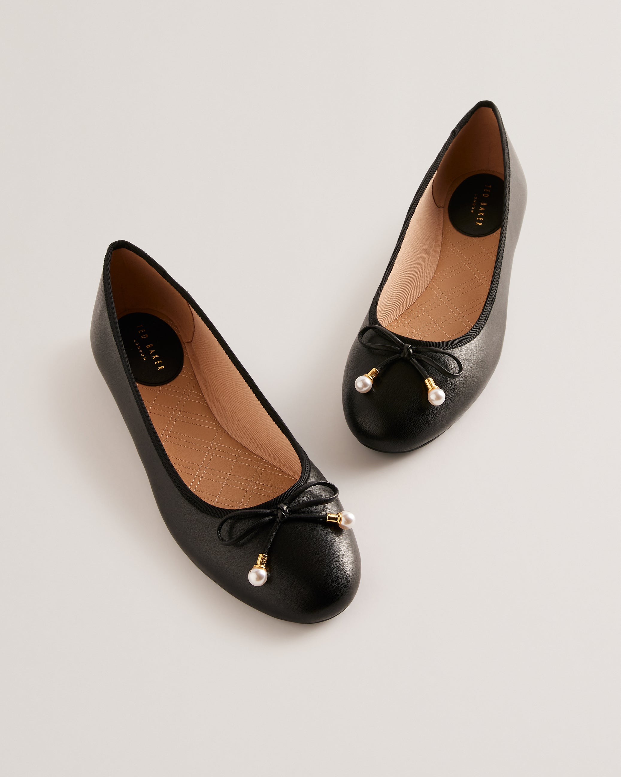 Ayvvah Bow Detail Leather Ballet Flats Shoes Black
