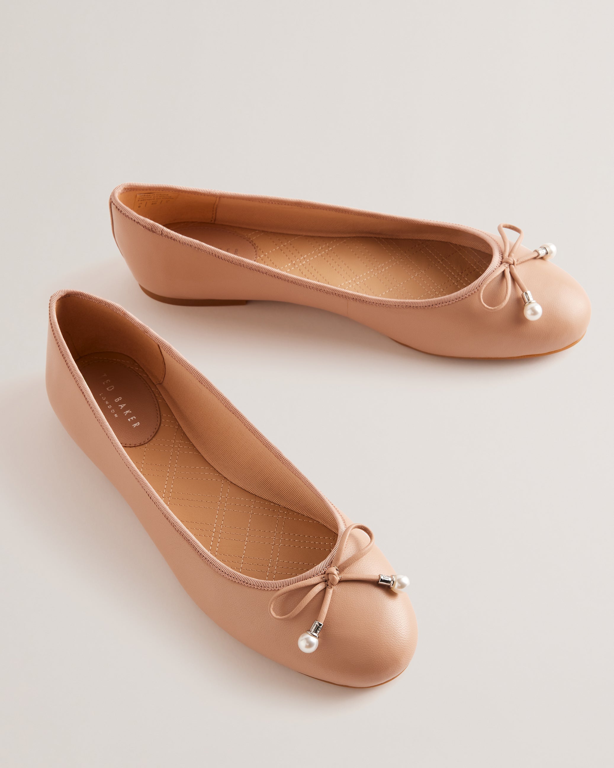 Ayvvah Bow Detail Leather Ballet Flats Shoes Pink