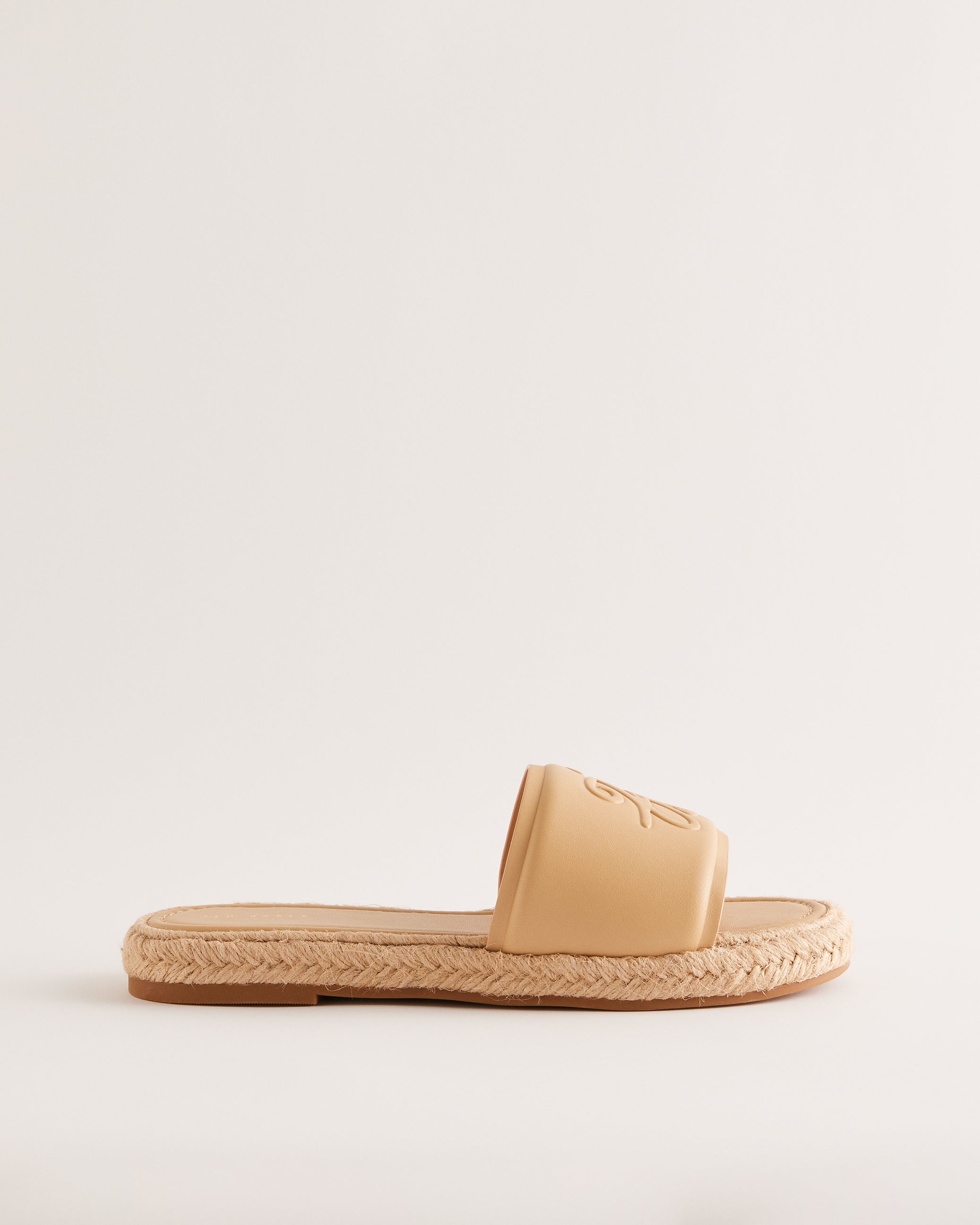 Portiya Leather Espadrille Flatform Slider Sandals Shoes Beige