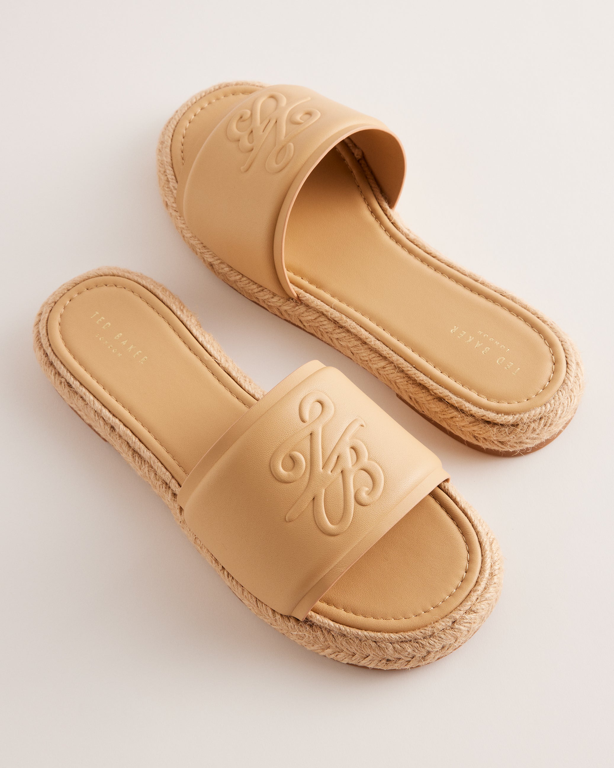 Portiya Leather Espadrille Flatform Slider Sandals Shoes Beige