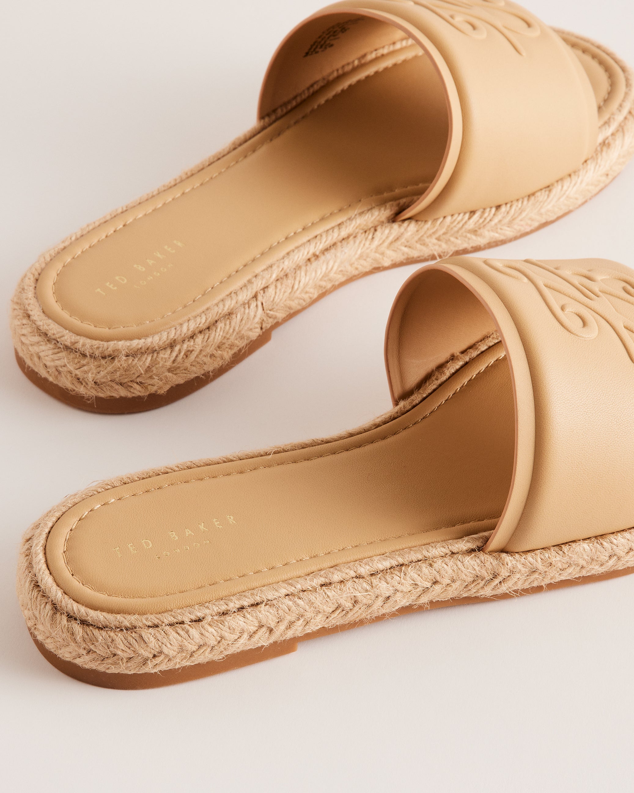 Portiya Leather Espadrille Flatform Slider Sandals Shoes Beige
