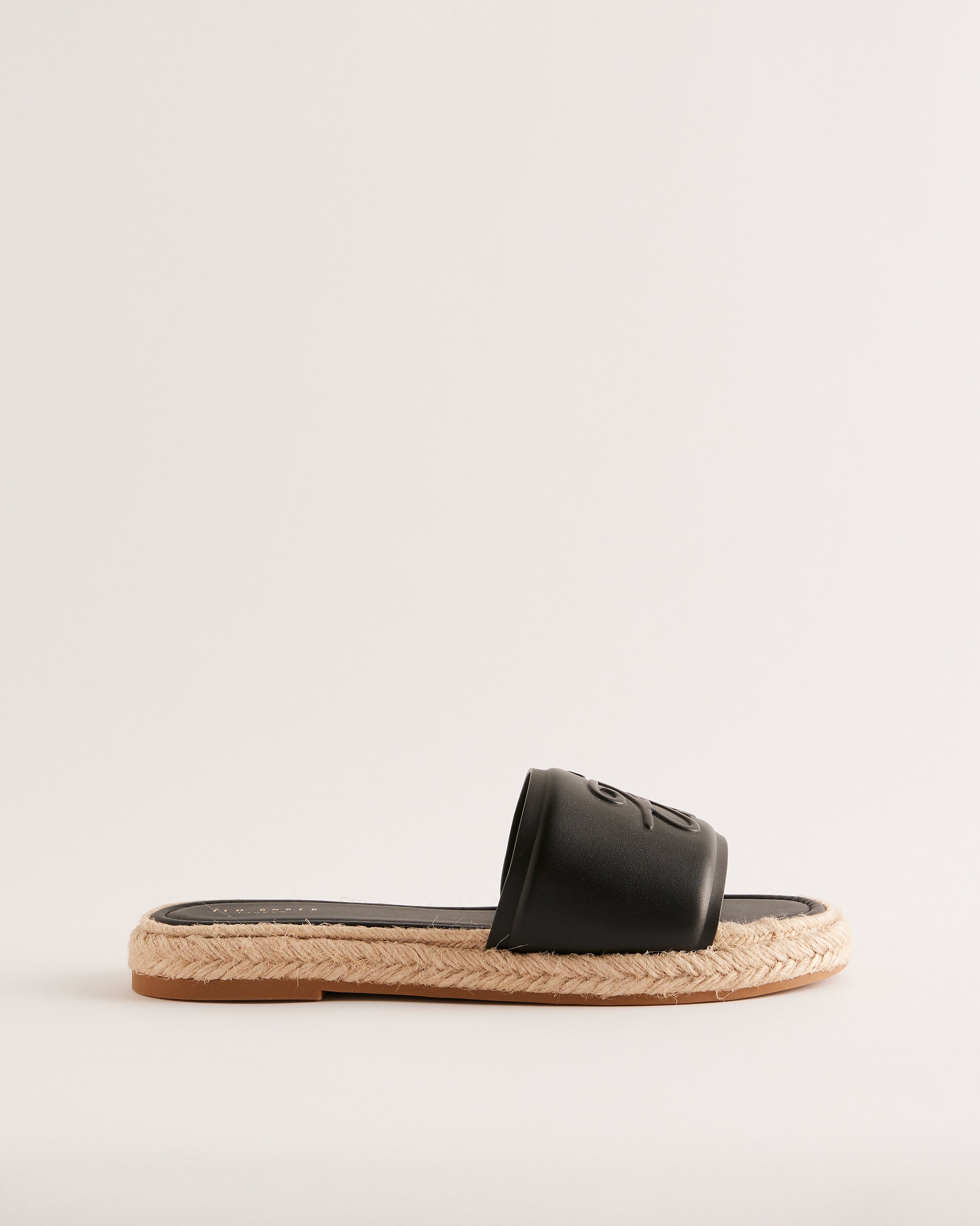Portiya Leather Espadrille Flatform Slider Sandals Shoes Black