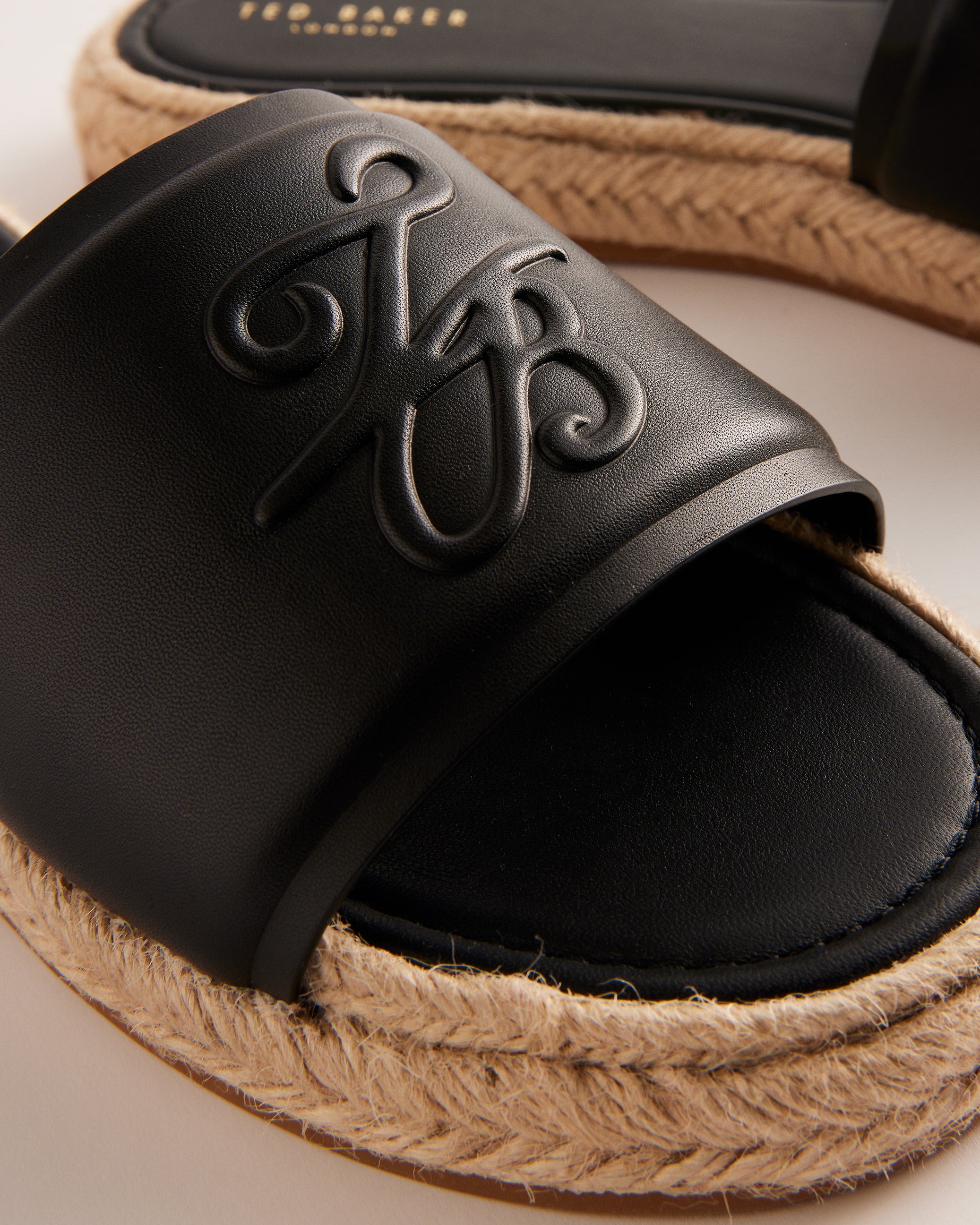 Portiya Leather Espadrille Flatform Slider Sandals Shoes Black