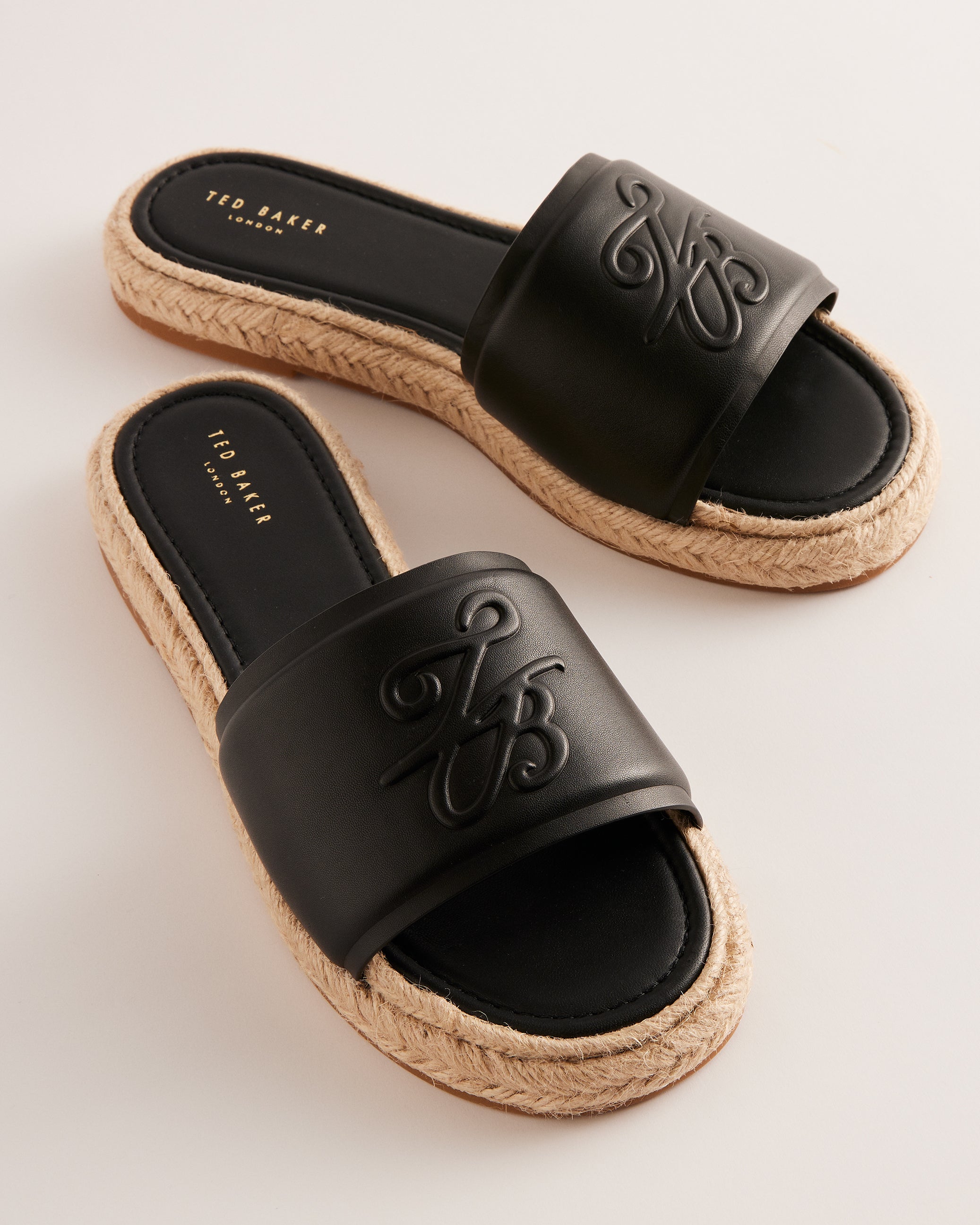 Portiya Leather Espadrille Flatform Slider Sandals Shoes Black