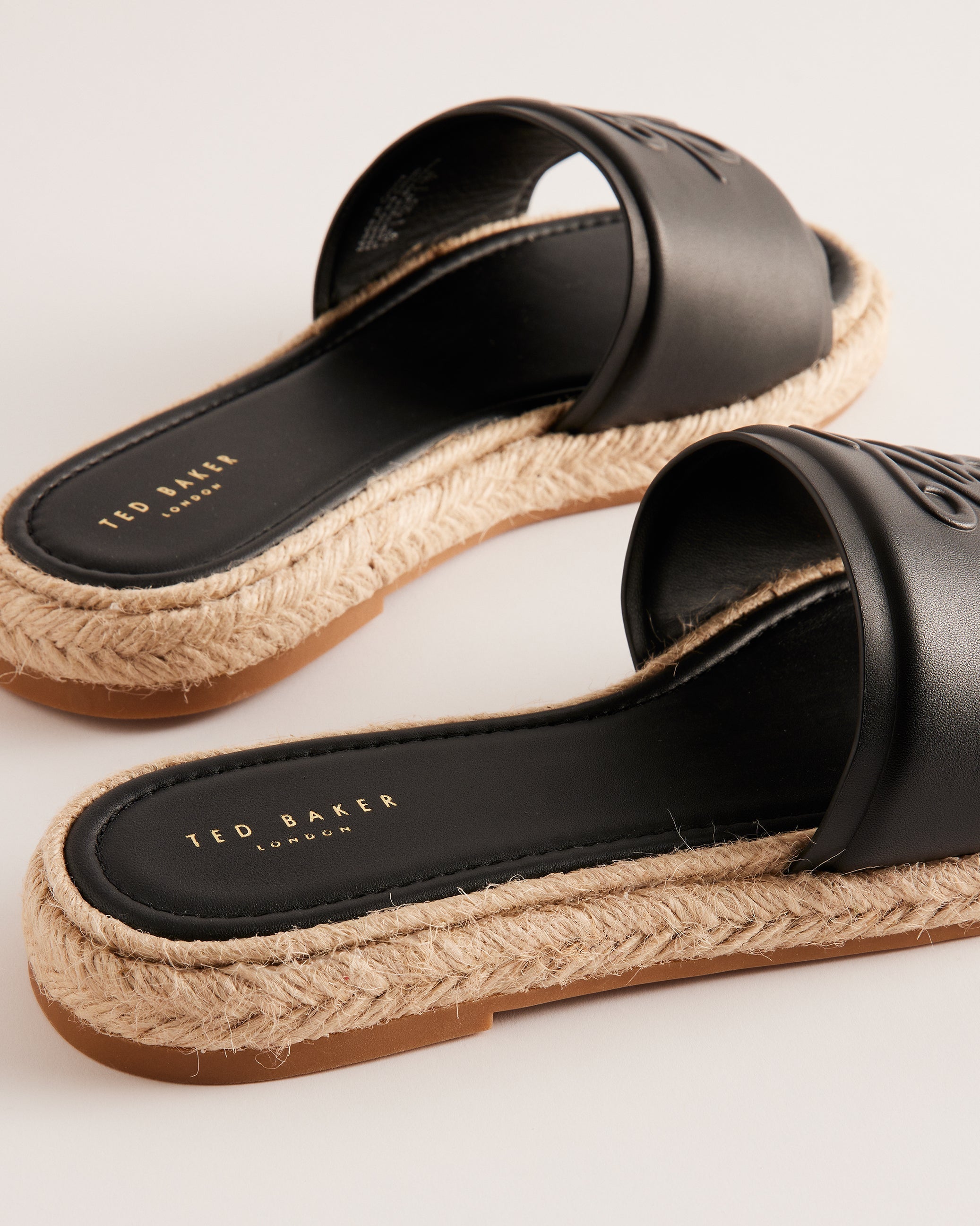 Portiya Leather Espadrille Flatform Slider Sandals Shoes Black