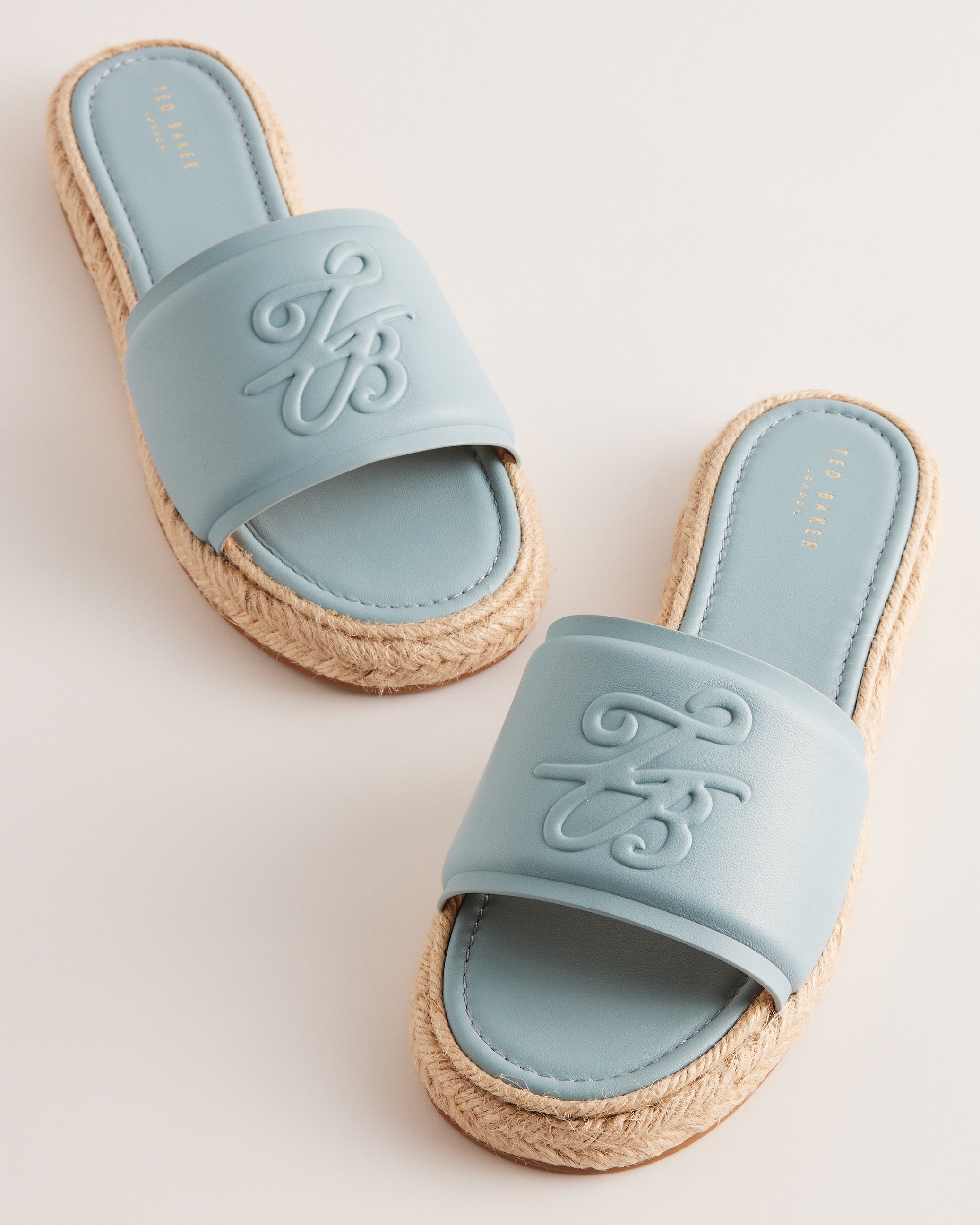 Portiya Leather Espadrille Flatform Slider Sandals Shoes Lt-Blue