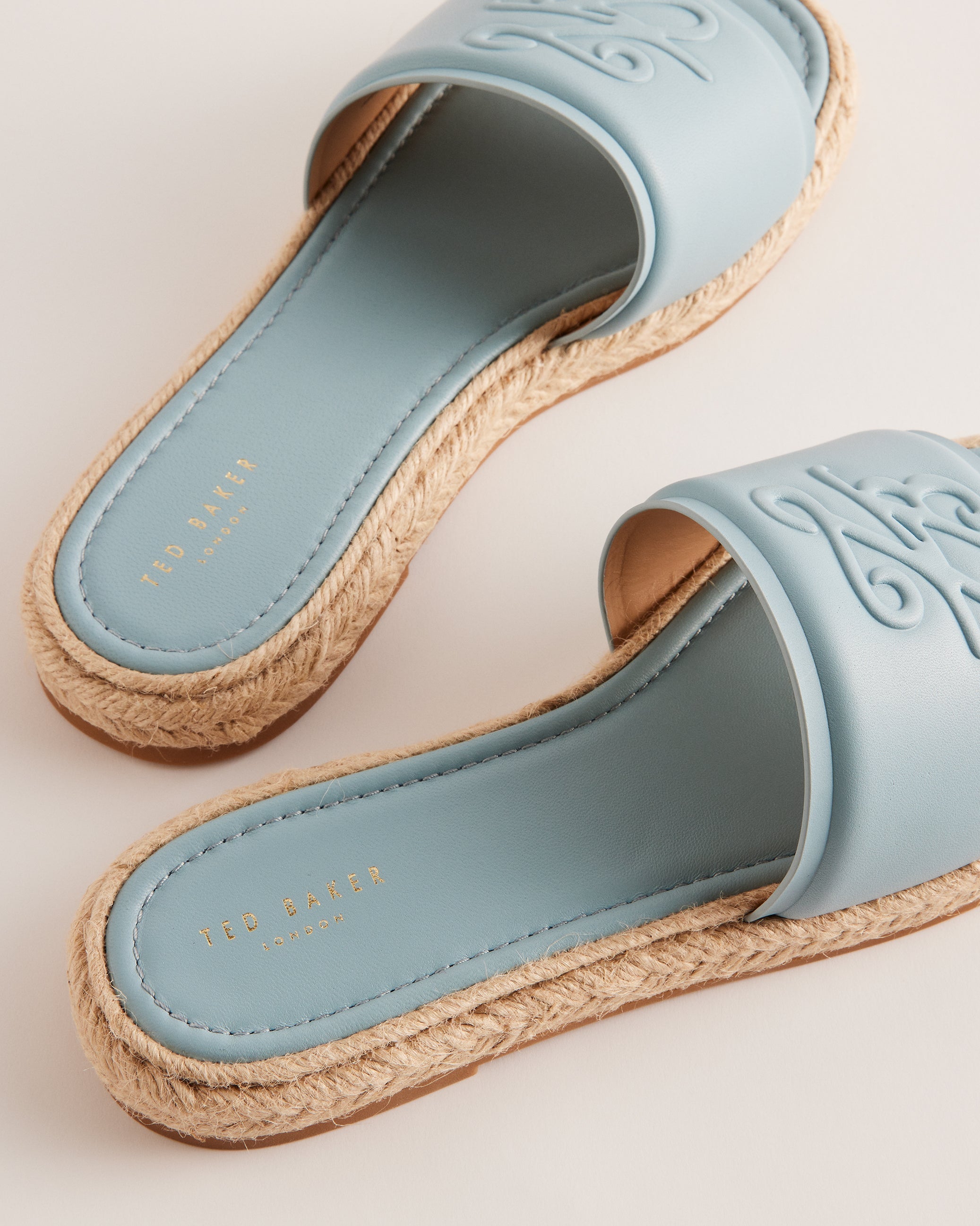 Portiya Leather Espadrille Flatform Slider Sandals Shoes Lt-Blue