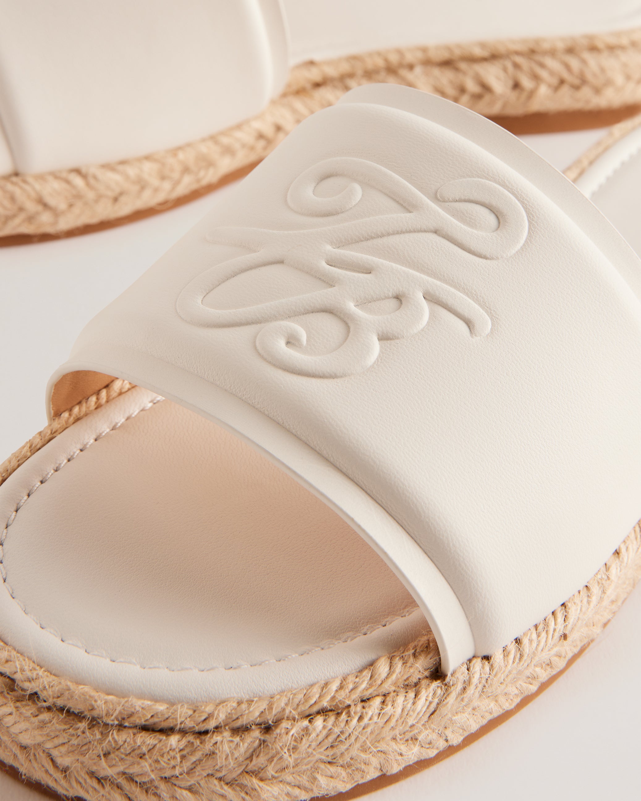 Portiya Leather Espadrille Flatform Slider Sandals Shoes White