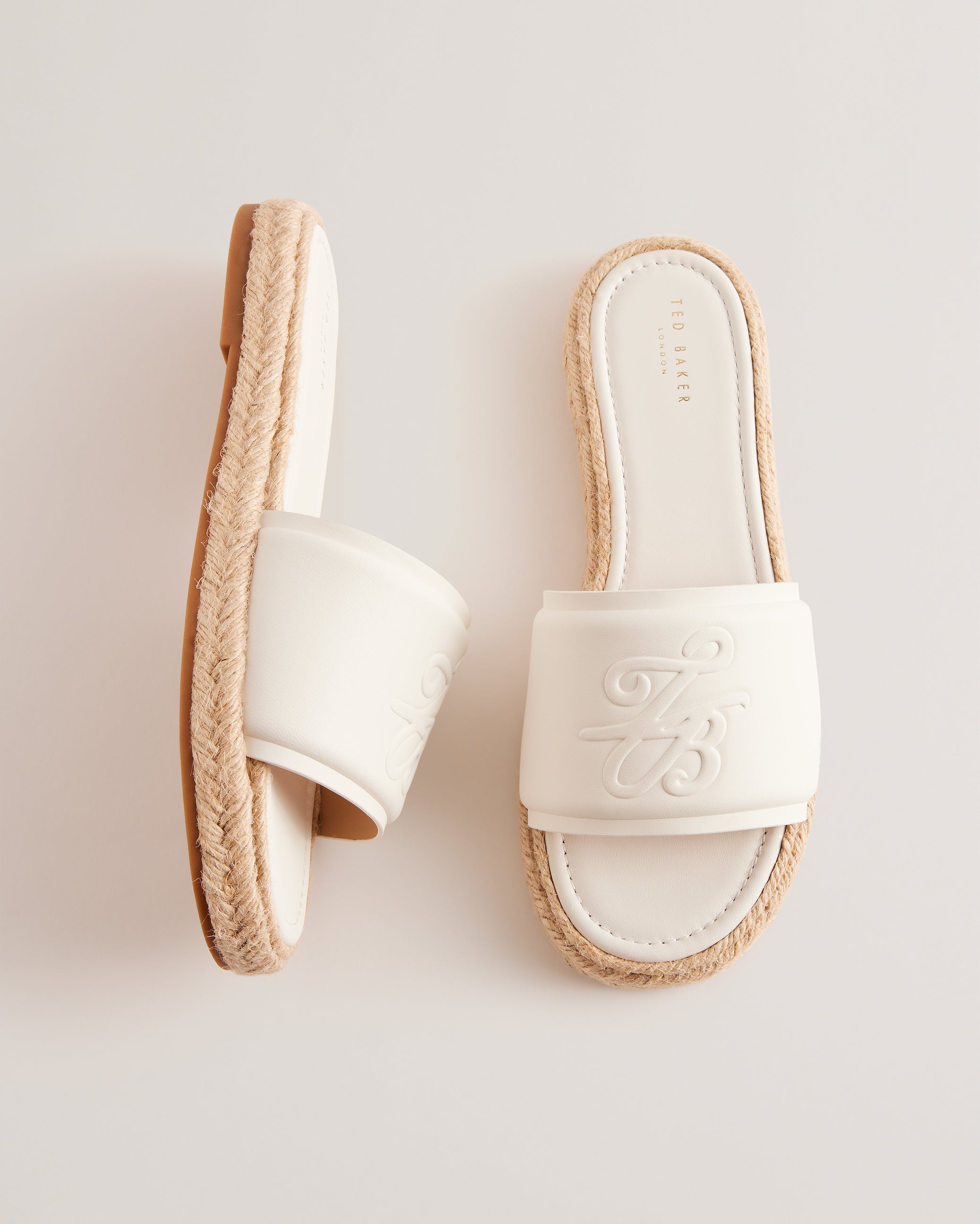 Portiya Leather Espadrille Flatform Slider Sandals Shoes White