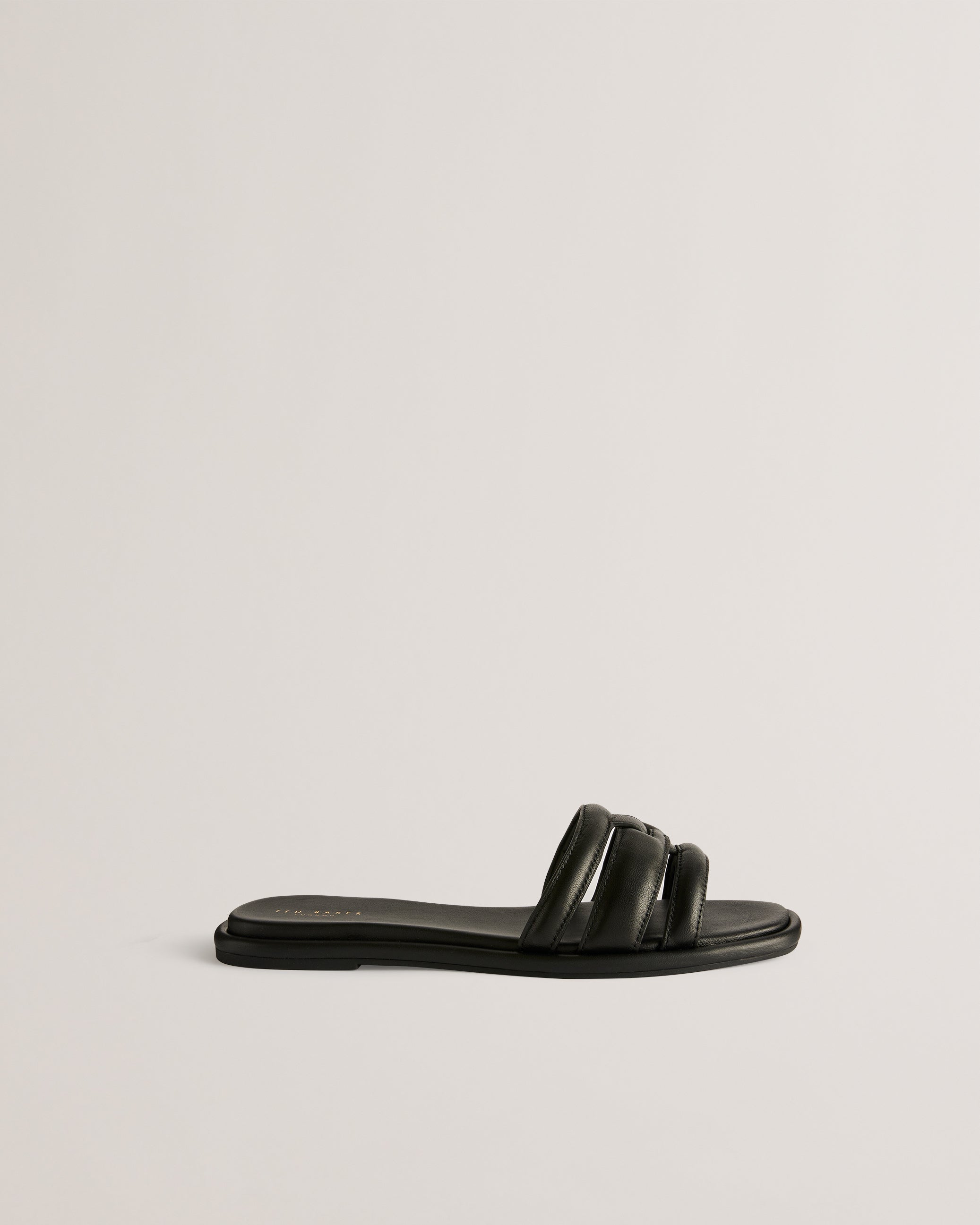 Leeiaa Flat Woven T Logo Slide Sandal Shoes Black