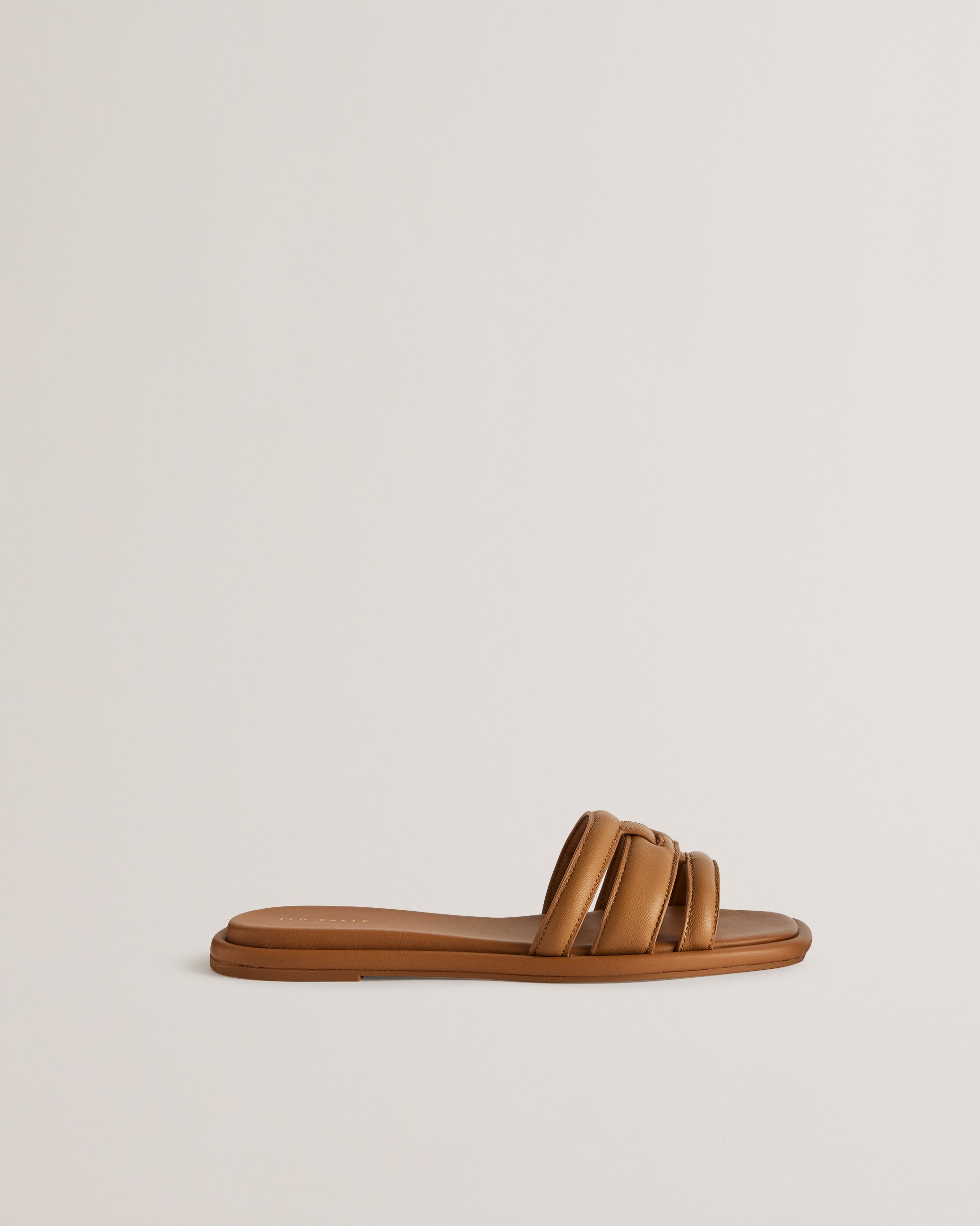 Leeiaa Flat Woven T Logo Slide Sandal Shoes Brown