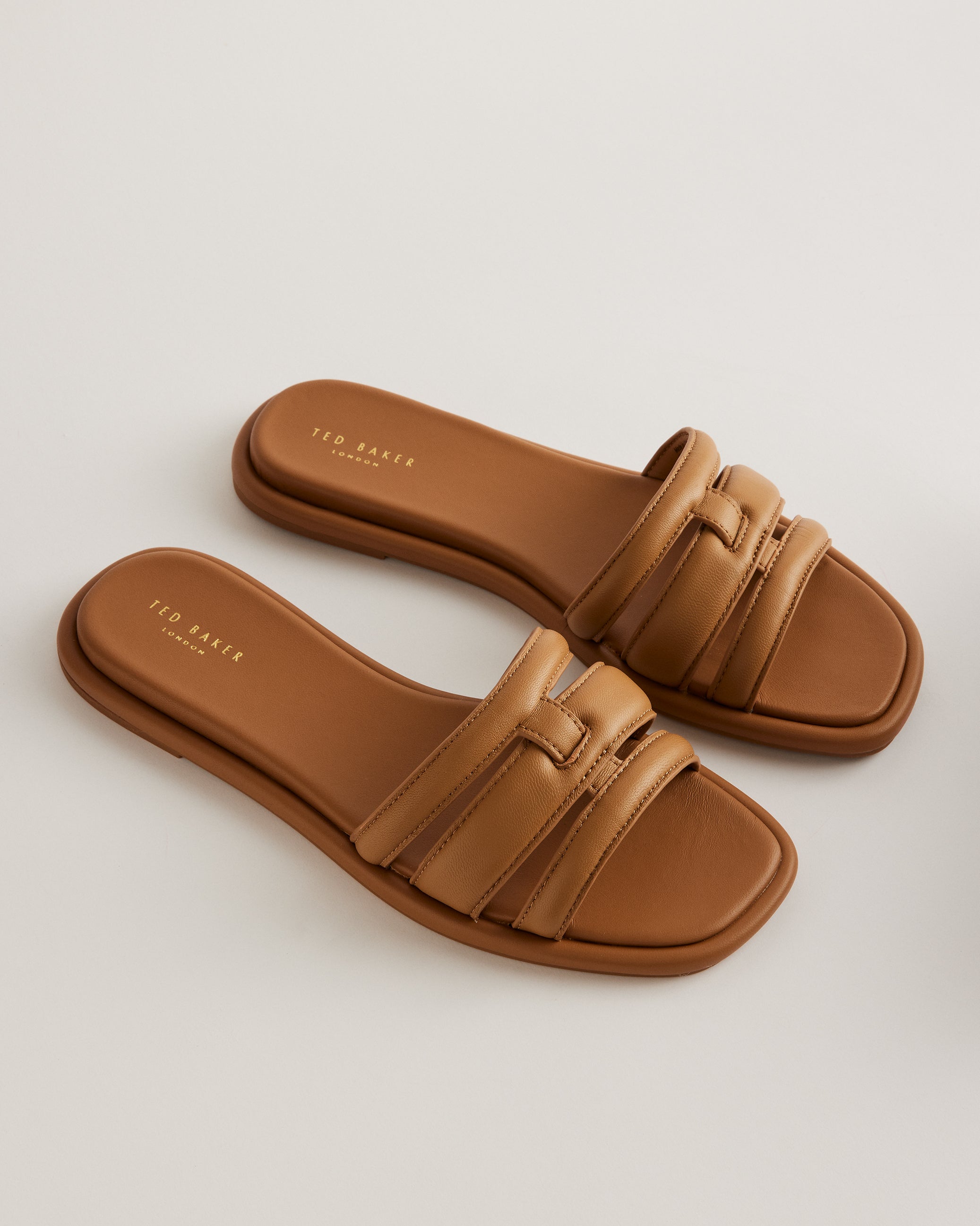 Leeiaa Flat Woven T Logo Slide Sandal Shoes Brown