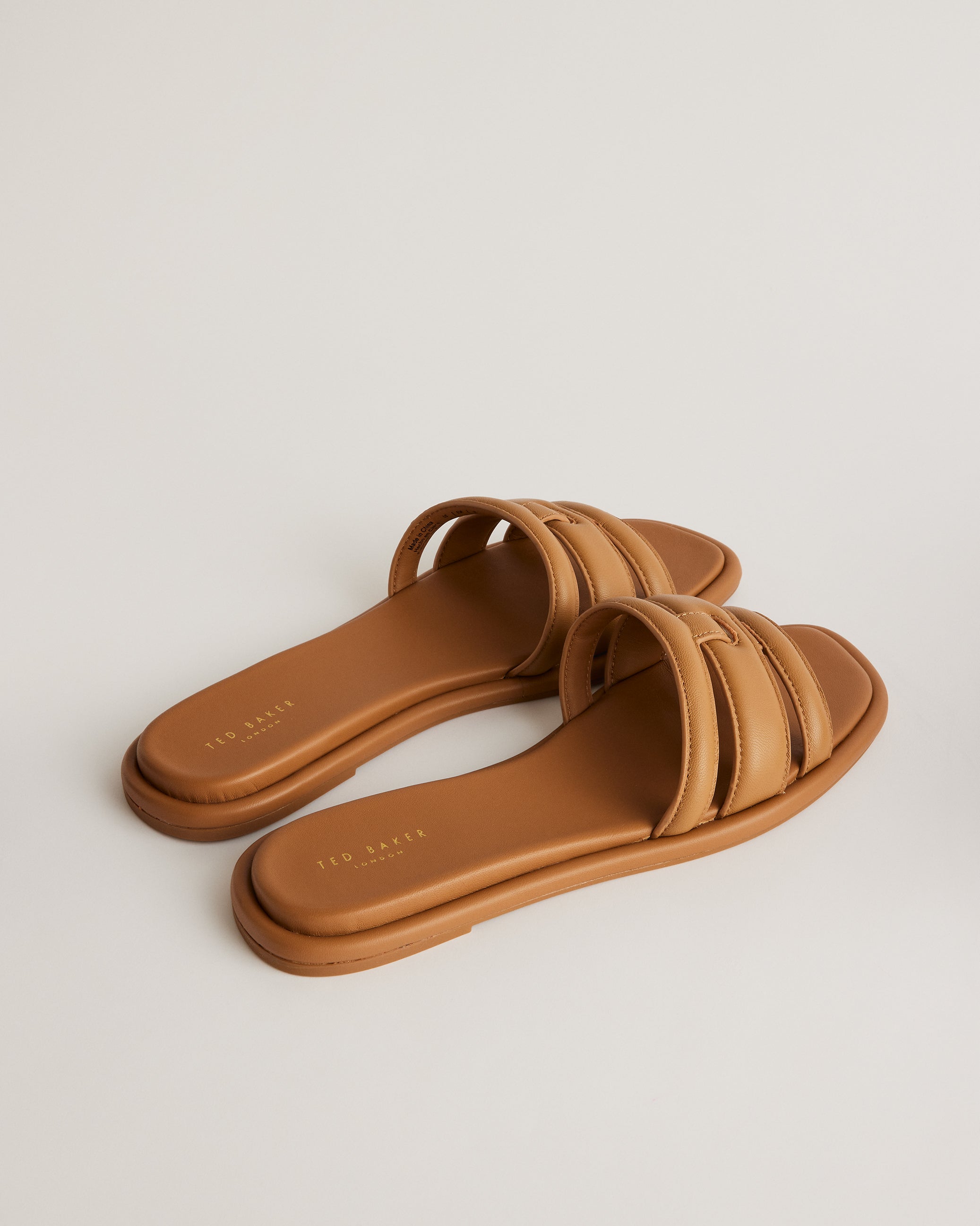 Leeiaa Flat Woven T Logo Slide Sandal Shoes Brown