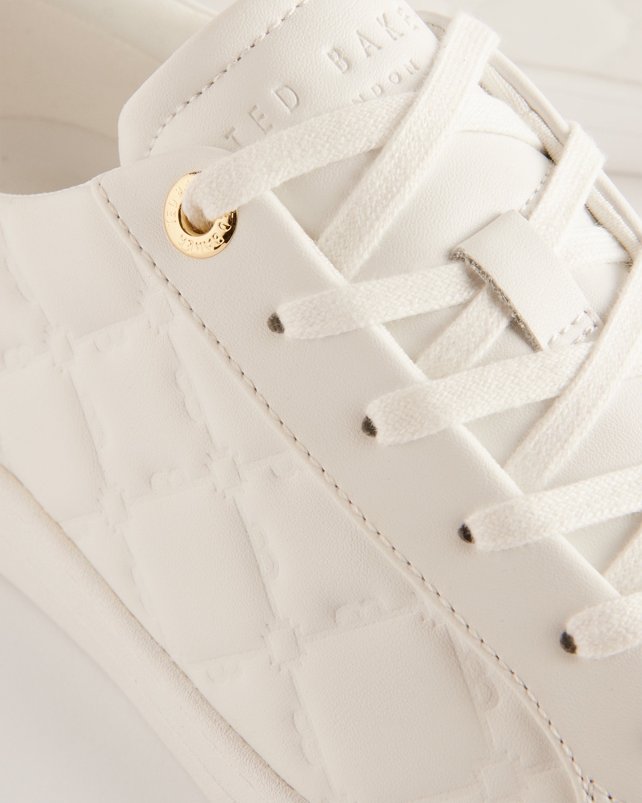 Maddisn Debossed Pattern Leather Trainers Shoes White