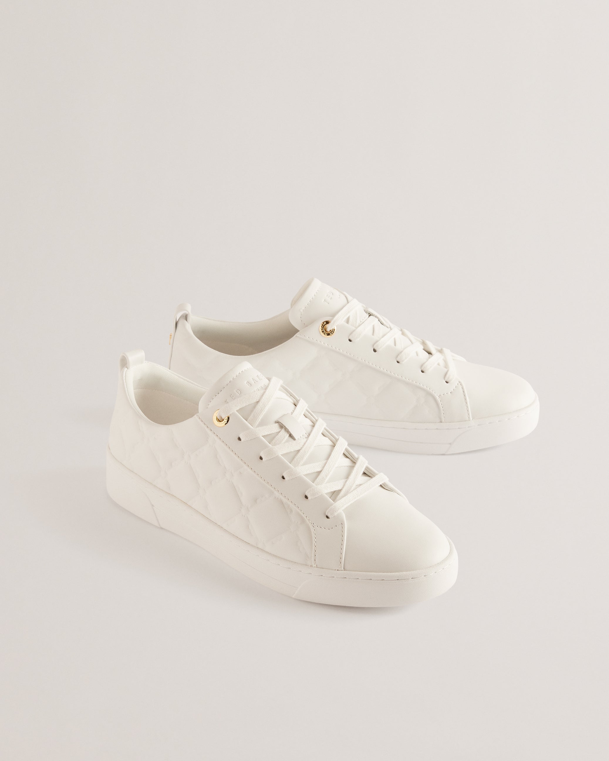 Maddisn Debossed Pattern Leather Trainers Shoes White