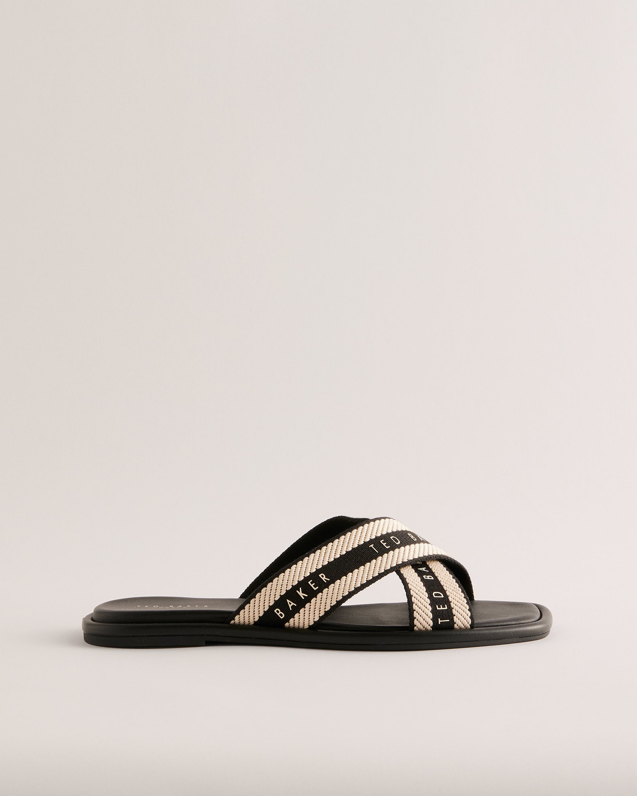 Ashika Webbing Flat Sandal Shoes Black