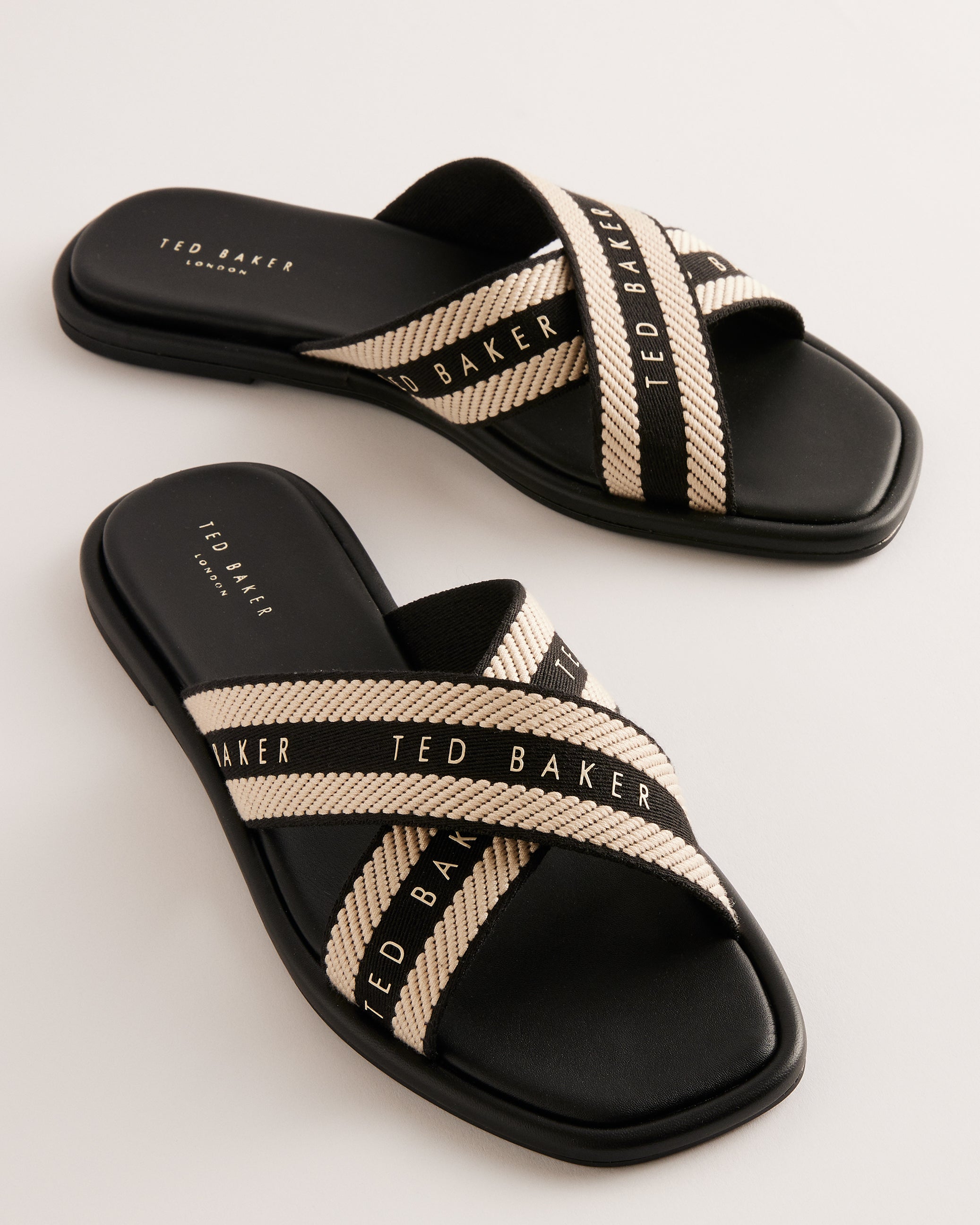 Ashika Webbing Flat Sandal Shoes Black