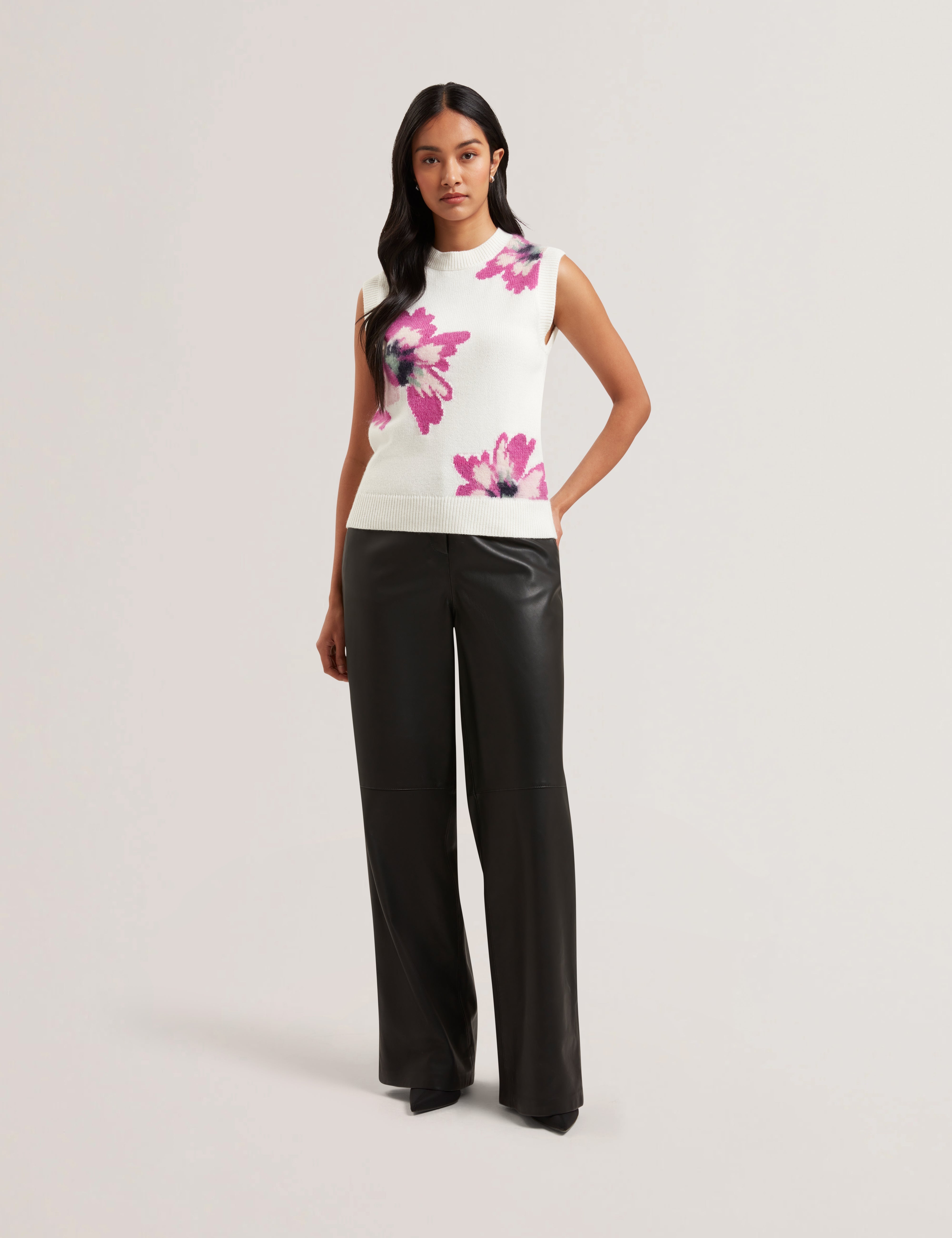 Selenha Intarsia Knitted Floral Tank Ivory