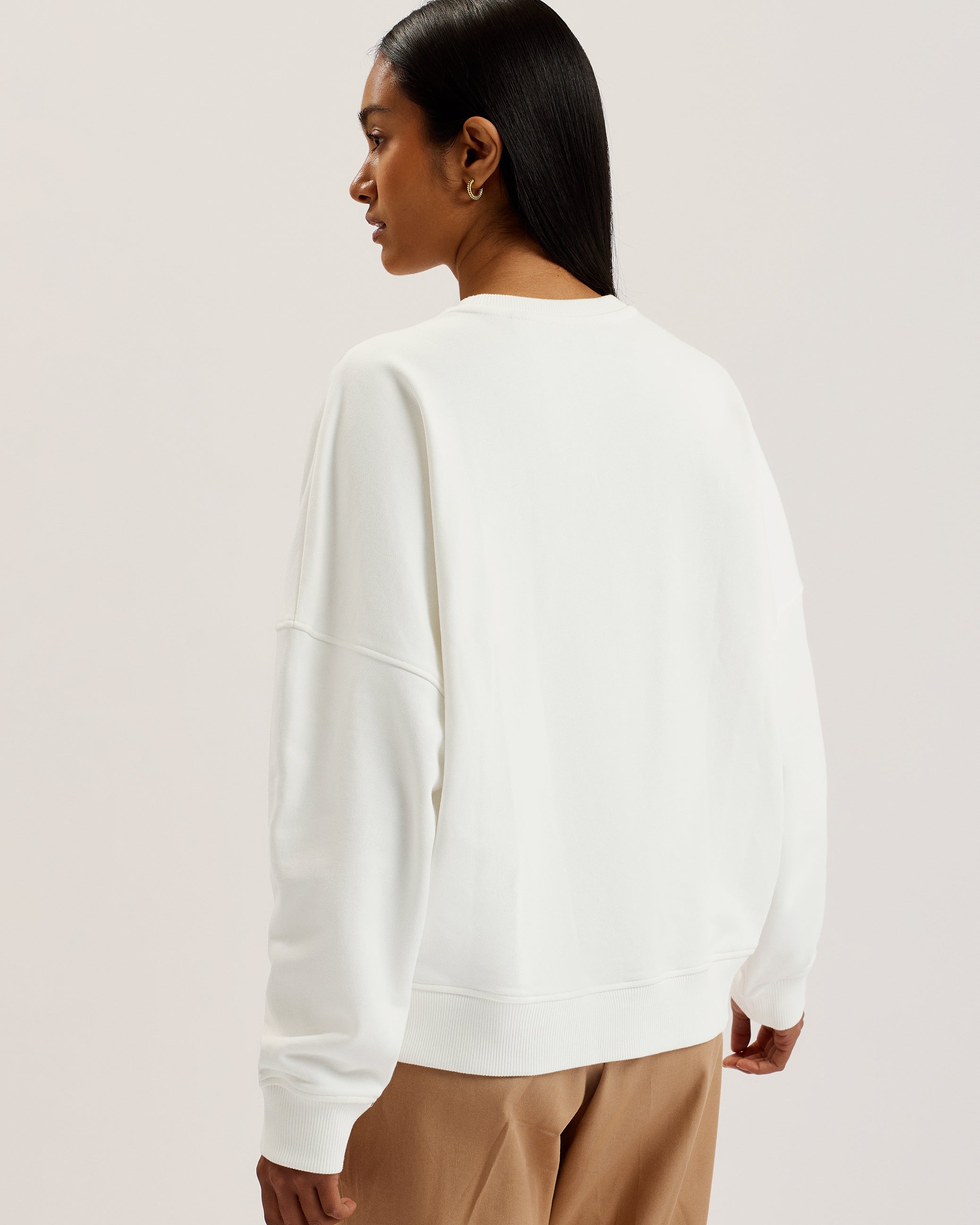 Lotiss Embroidered Burnout Graphic Sweatshirt Ivory