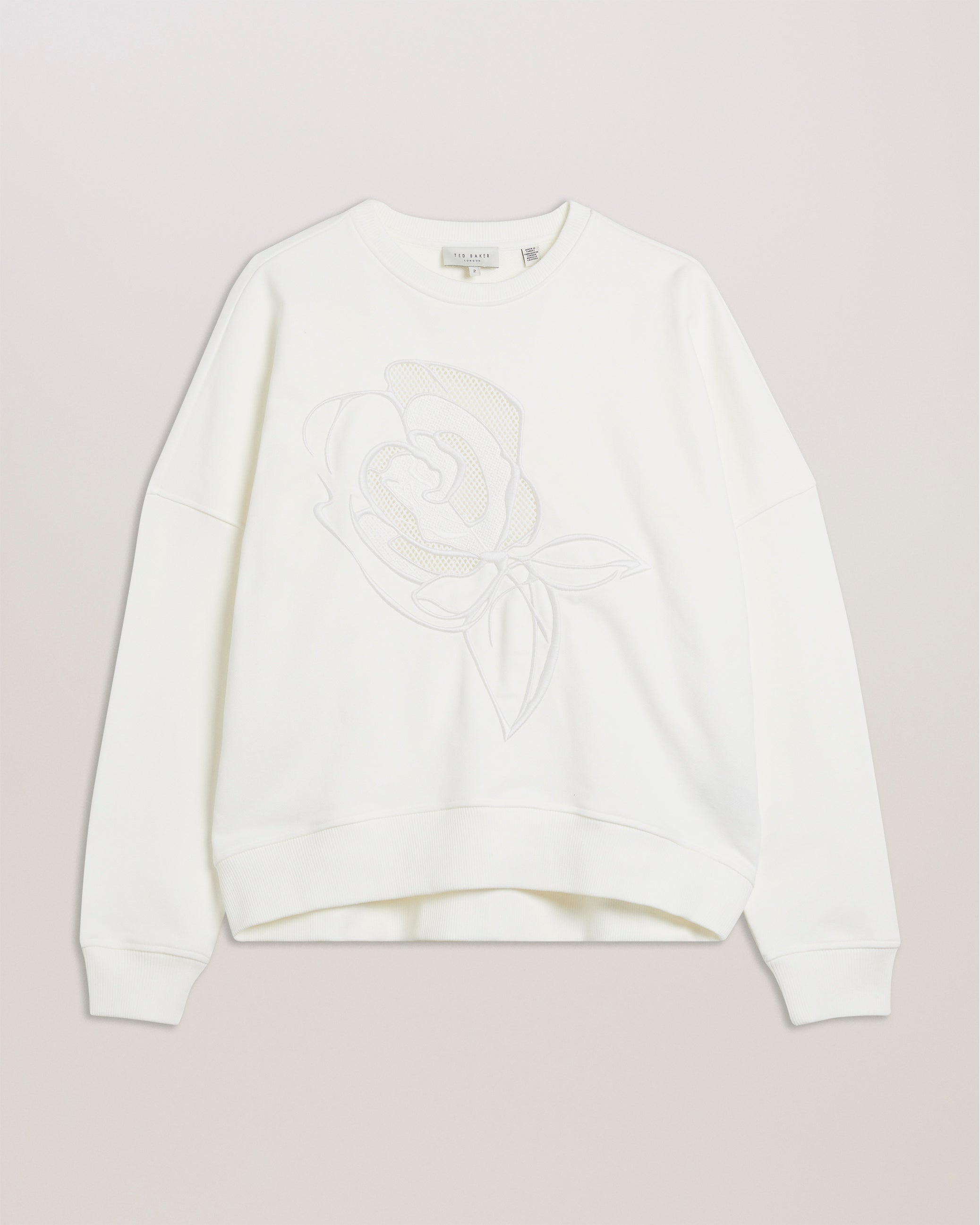 Lotiss Embroidered Burnout Graphic Sweatshirt Ivory