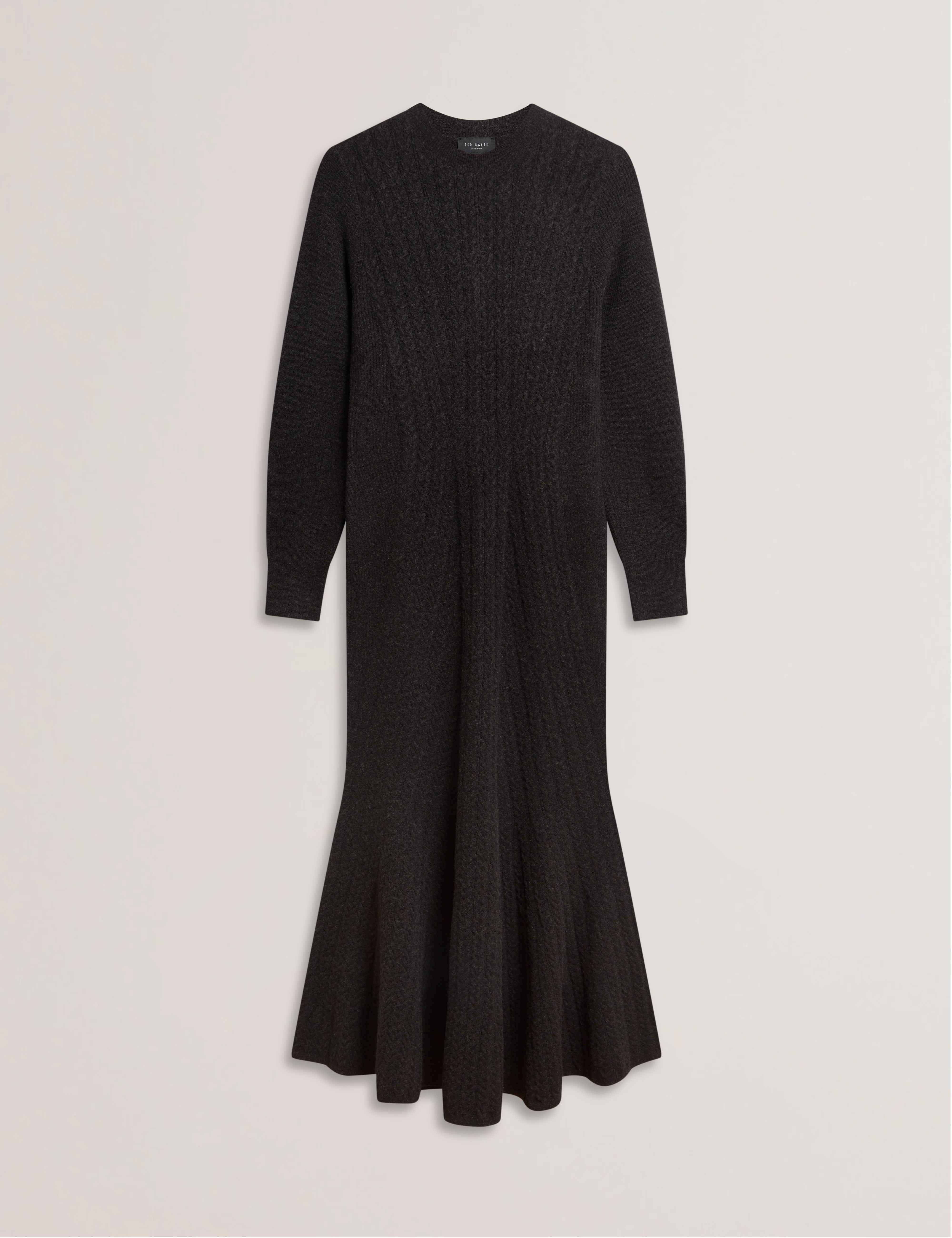 Vanesha Cable Knit Long Sleeve Midi Dress Dk-Grey