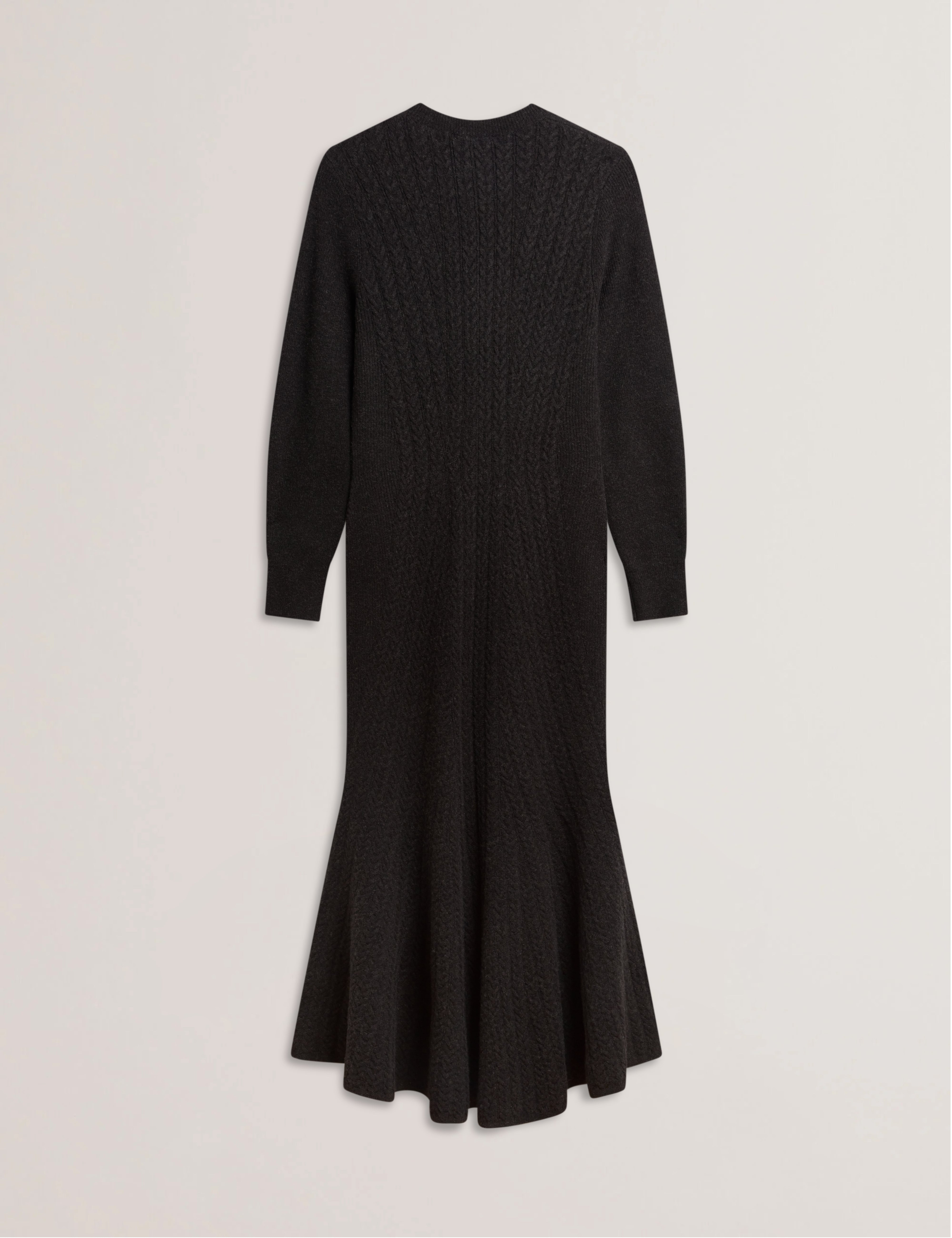Vanesha Cable Knit Long Sleeve Midi Dress Dk-Grey
