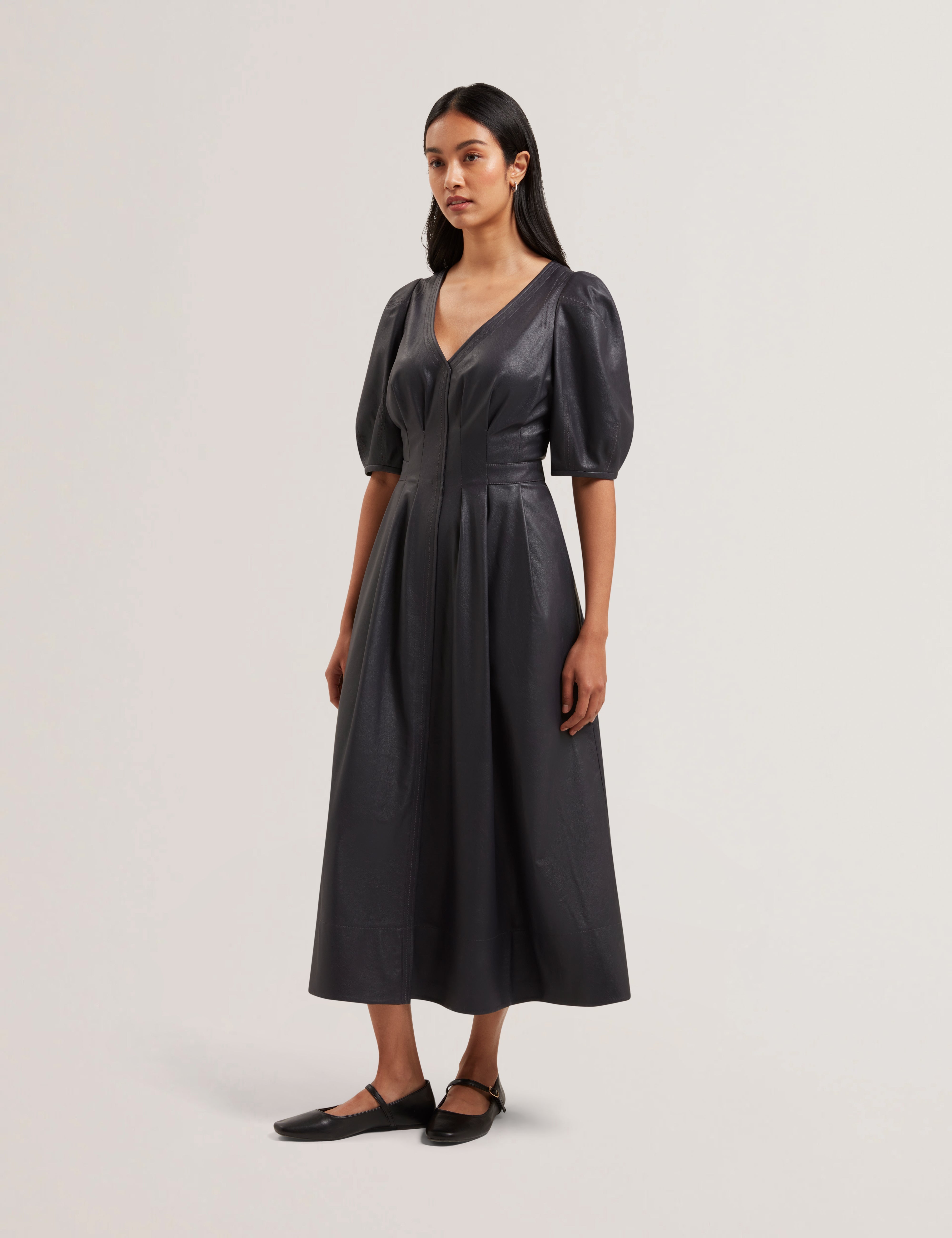 Tamega Faux Leather Midi Dress Navy