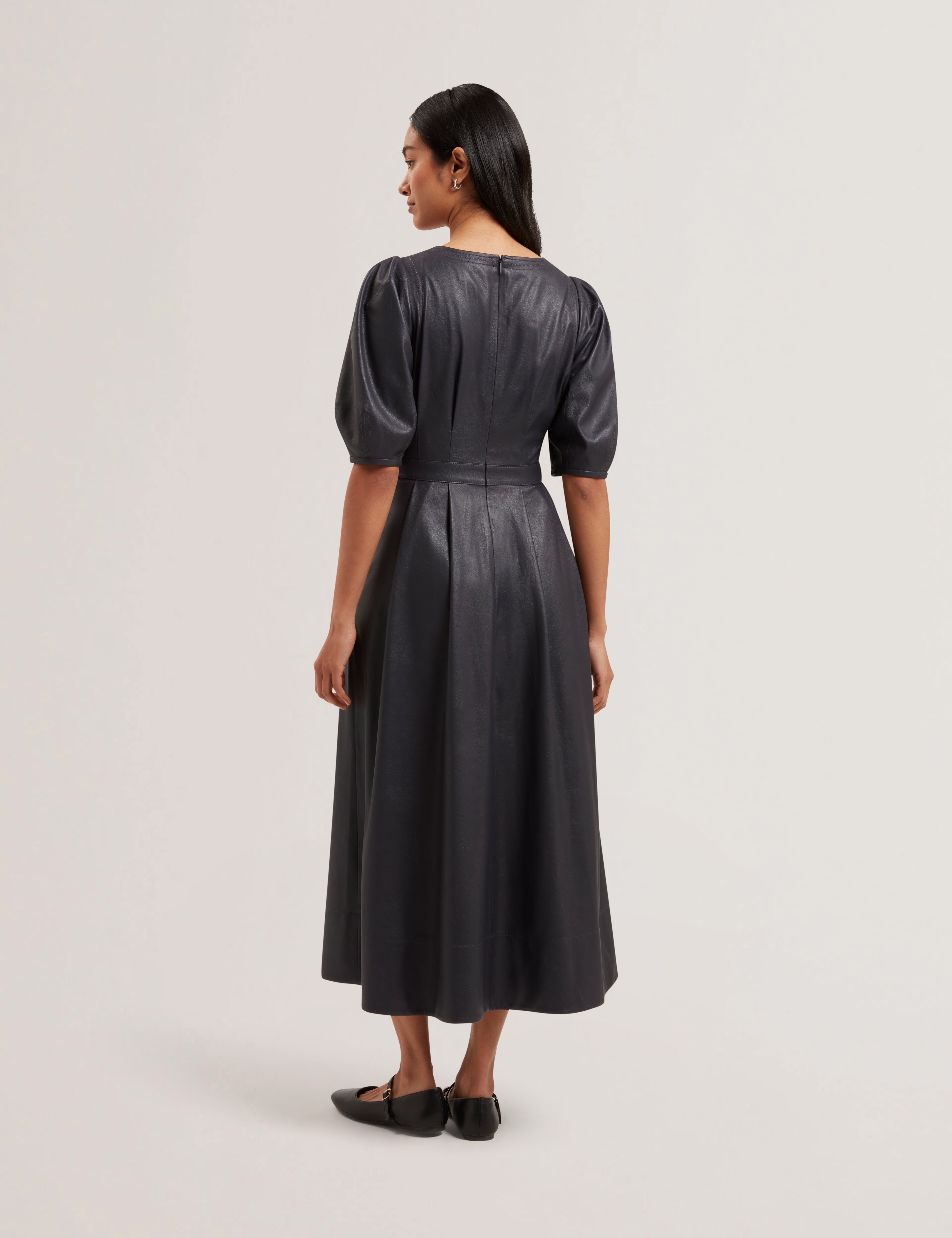 Tamega Faux Leather Midi Dress Navy