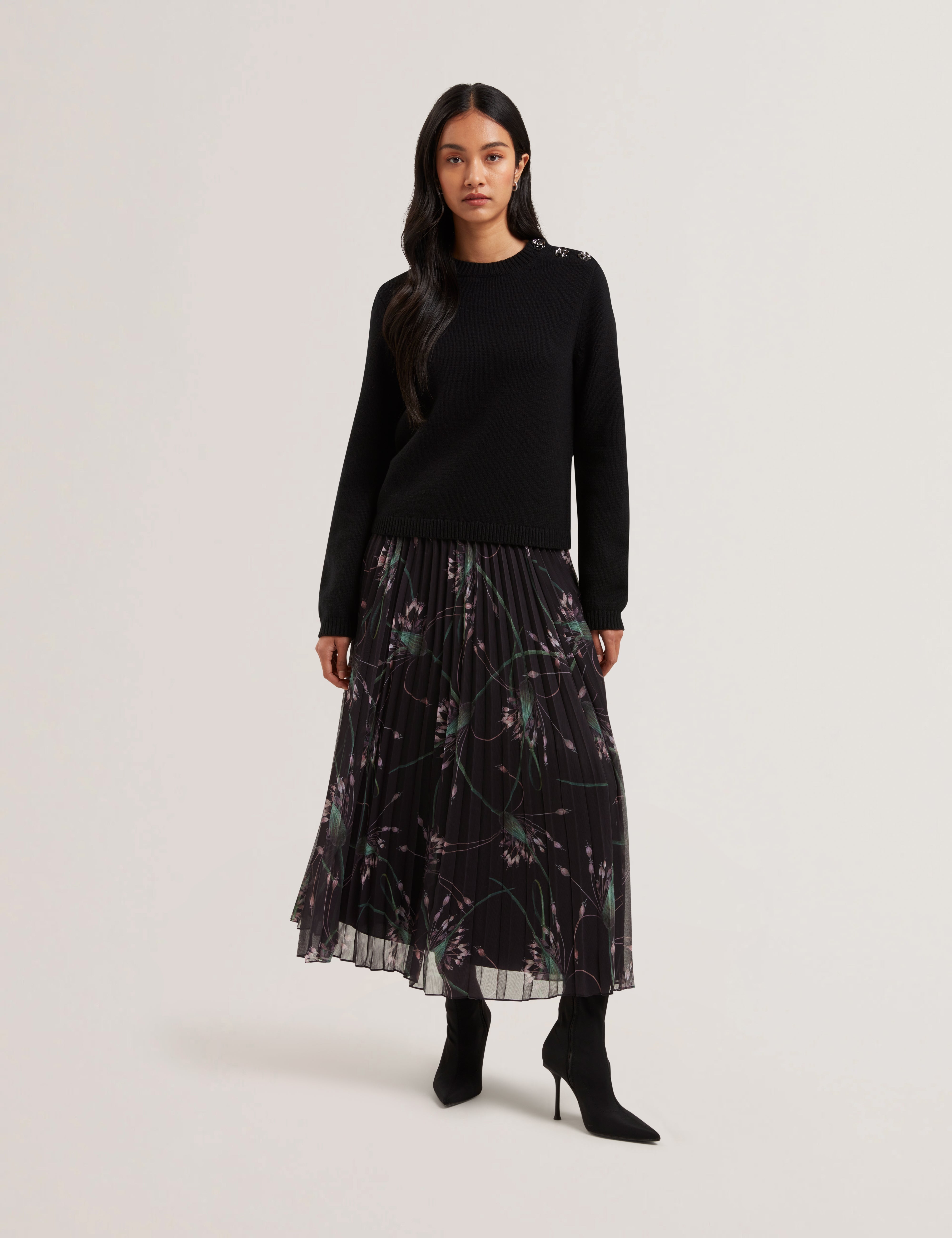 Tavora Pleated Printed Elasticated Waist Mid Black