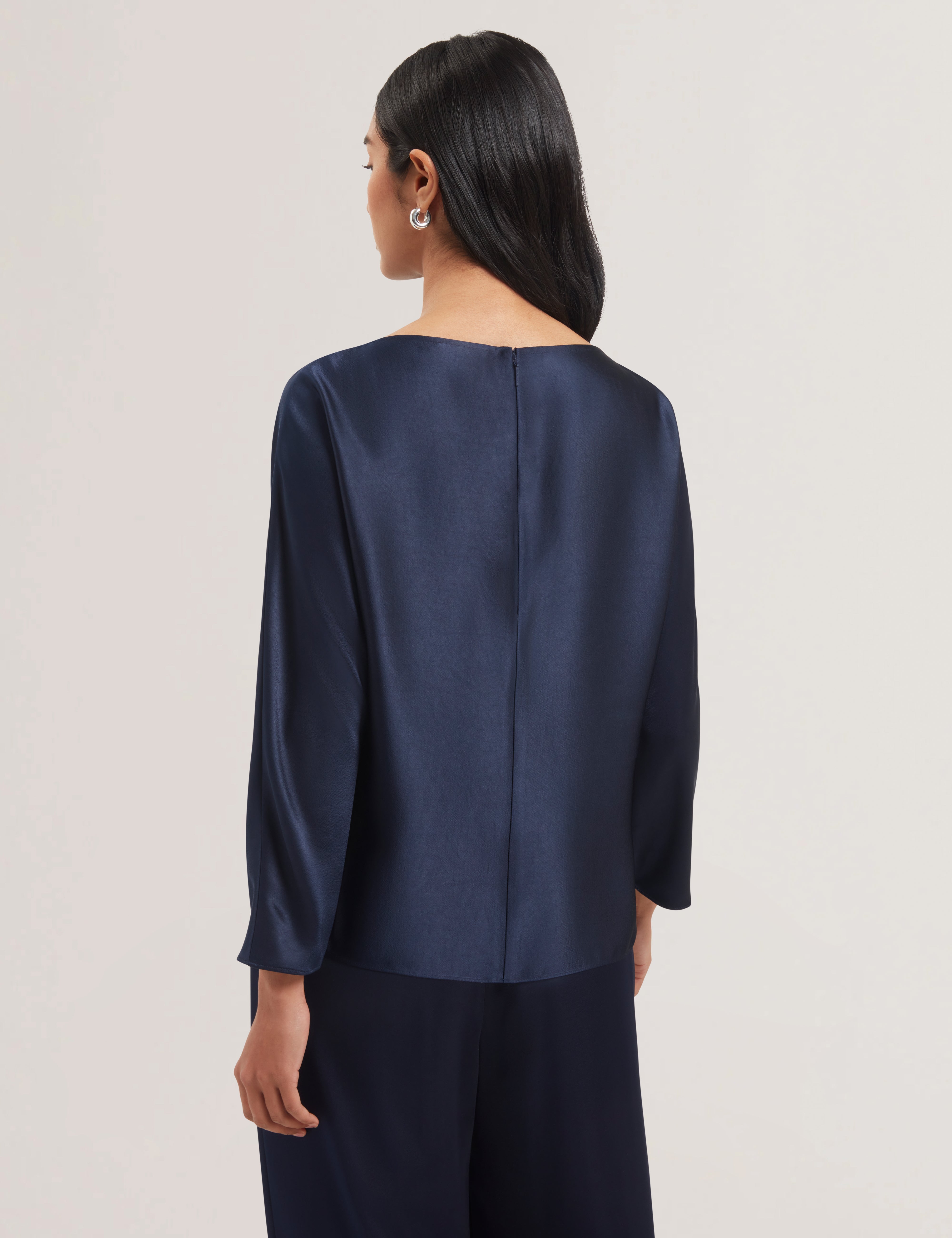 Vouga Slash Neck Satin Top Navy