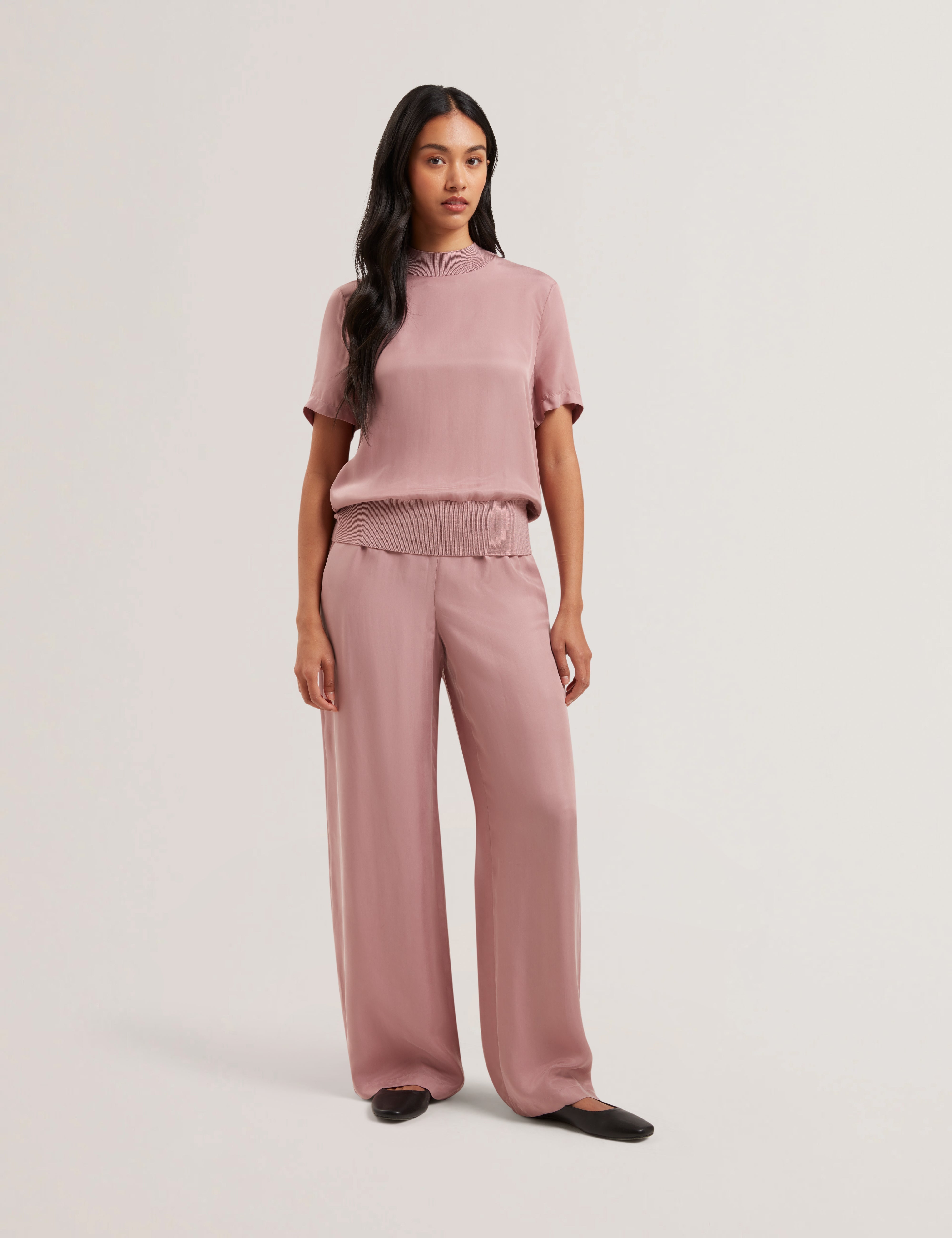 Vinca Cupro Wide Leg Trouser Dusky-Pink
