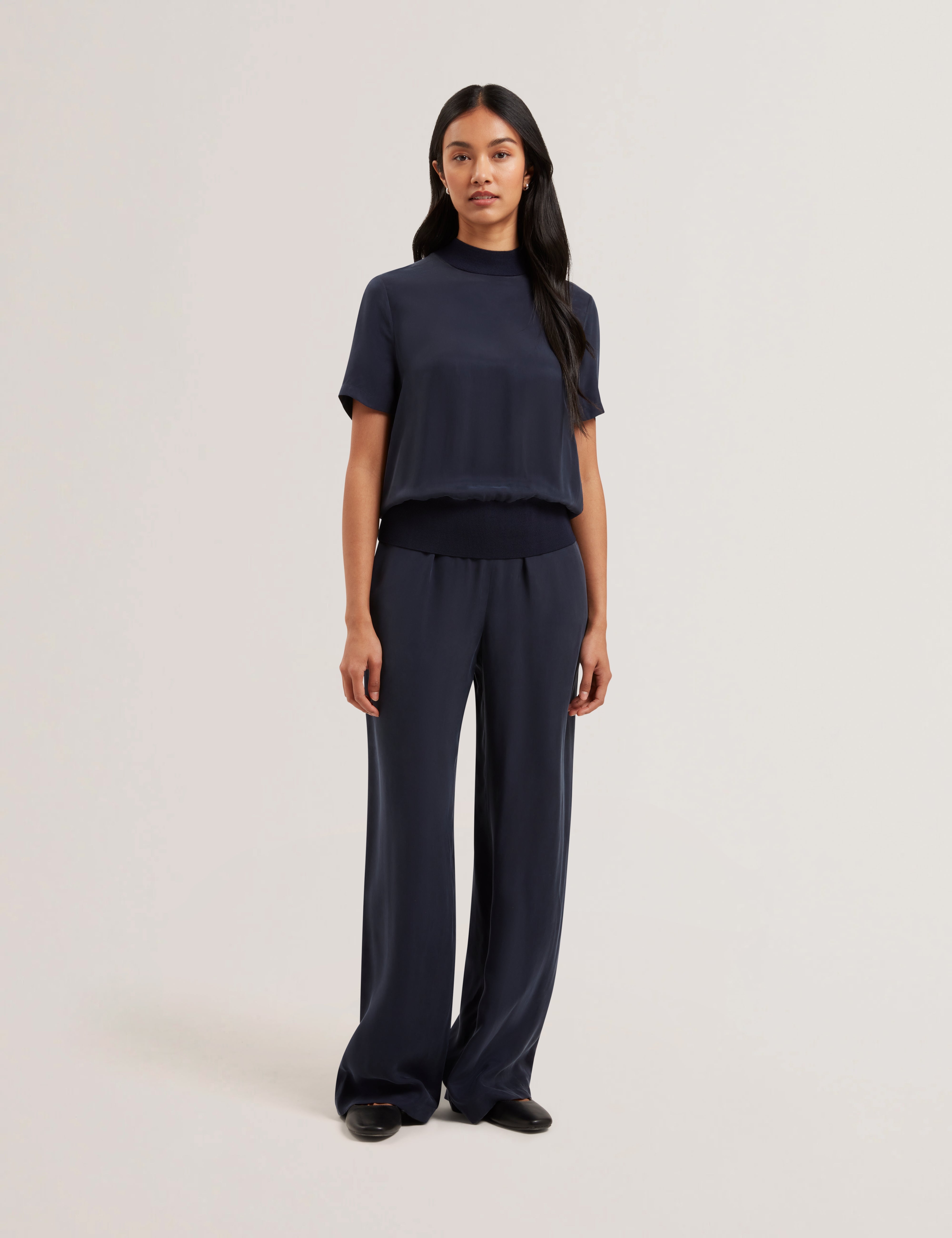Vinca Cupro Wide Leg Trouser Navy