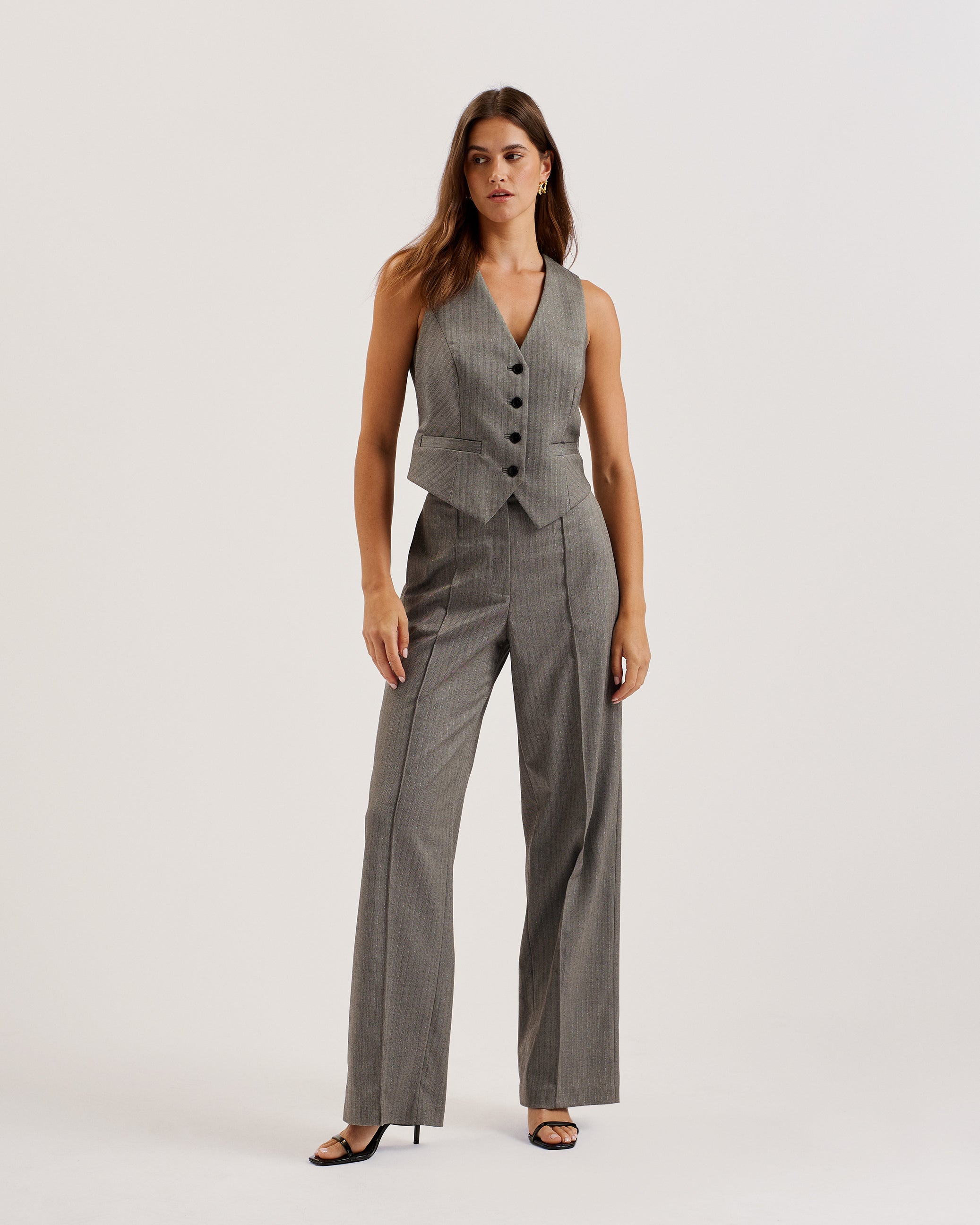 Koaw Pinstripe Fitted Tailored Waistcoat Dk-Grey