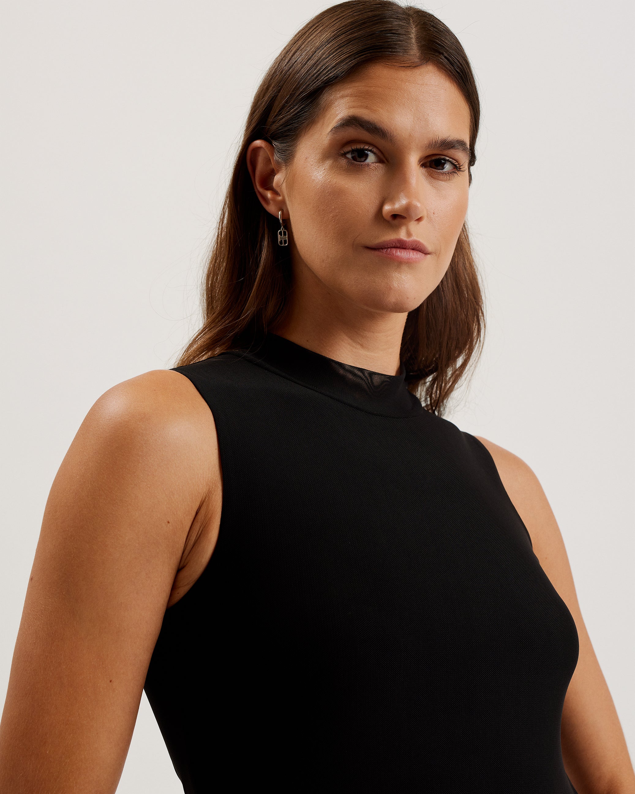 Edithhh Sleeveless Mesh Top Printed Midi Skirt Black