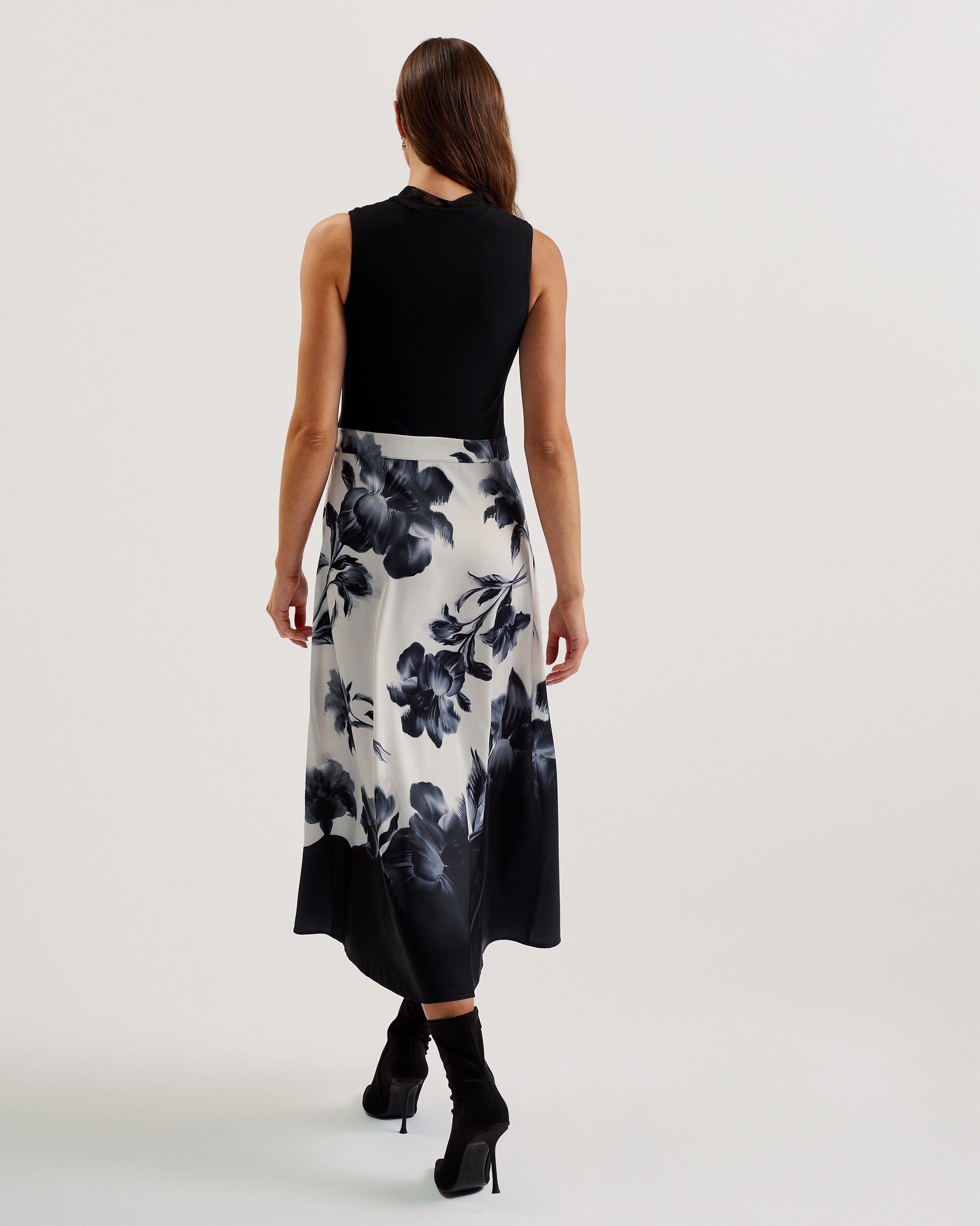 Edithhh Sleeveless Mesh Top Printed Midi Skirt Black