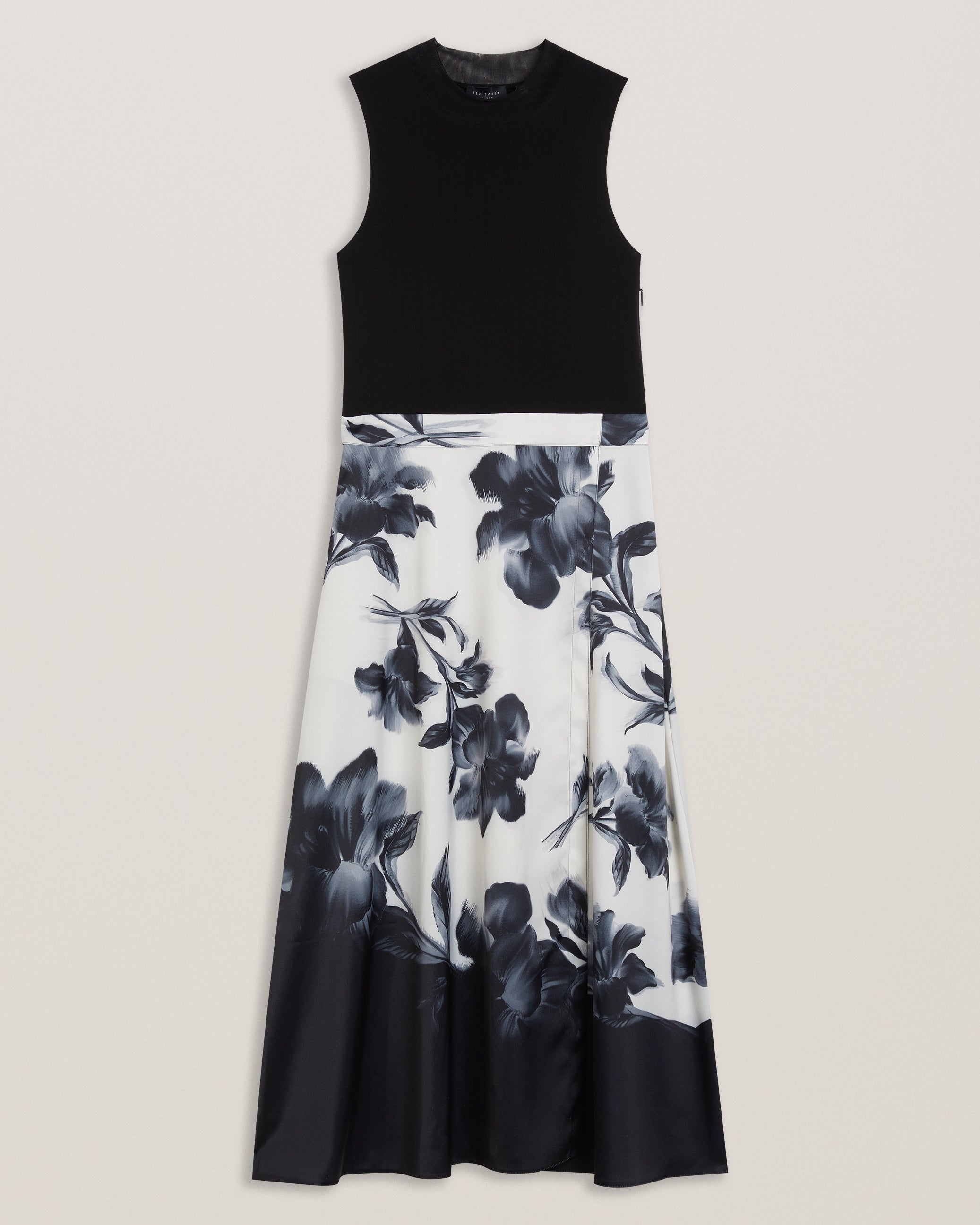 Edithhh Sleeveless Mesh Top Printed Midi Skirt Black