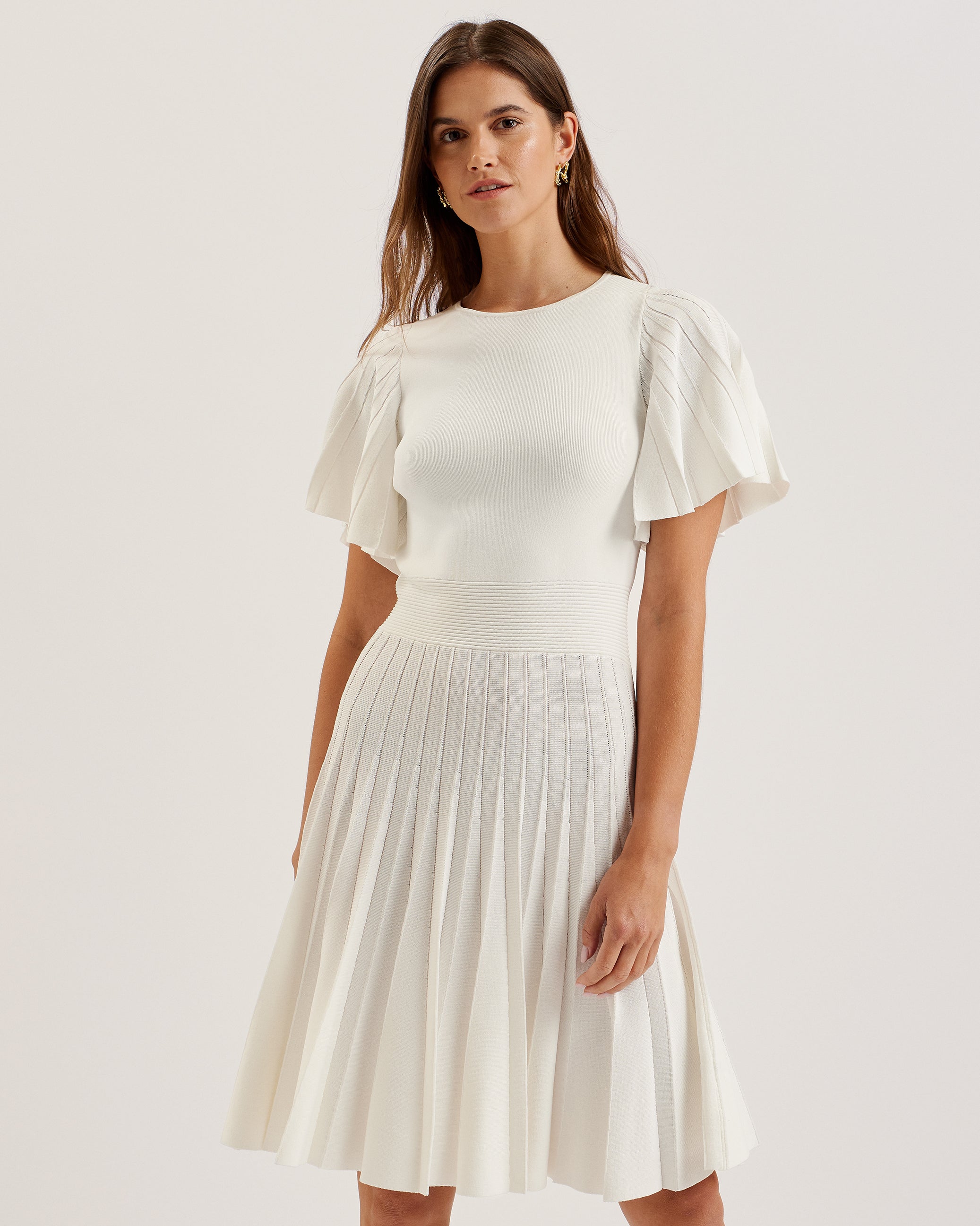 Alenha Knitted Angel Sleeve Mini Dress Ivory