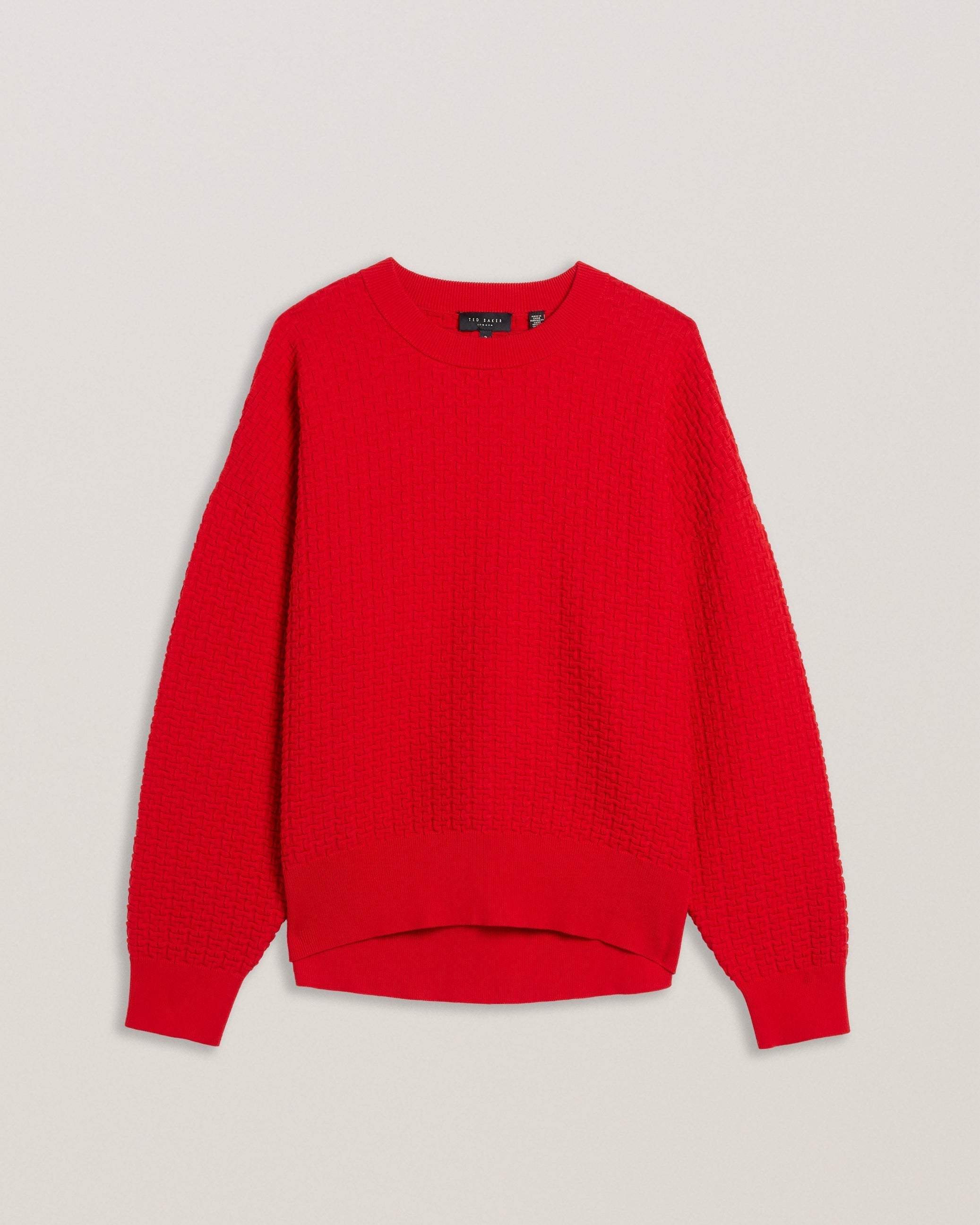 Tedtyy Jacquard Knitted Crew Neck Sweater Red