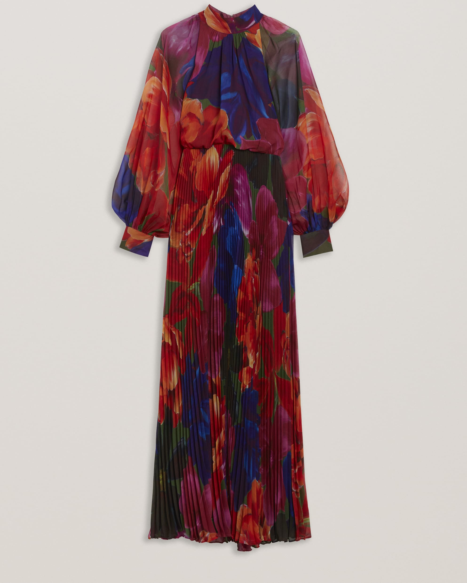 Adanie Floral Tie Neck Pleated Maxi Dress Multicol