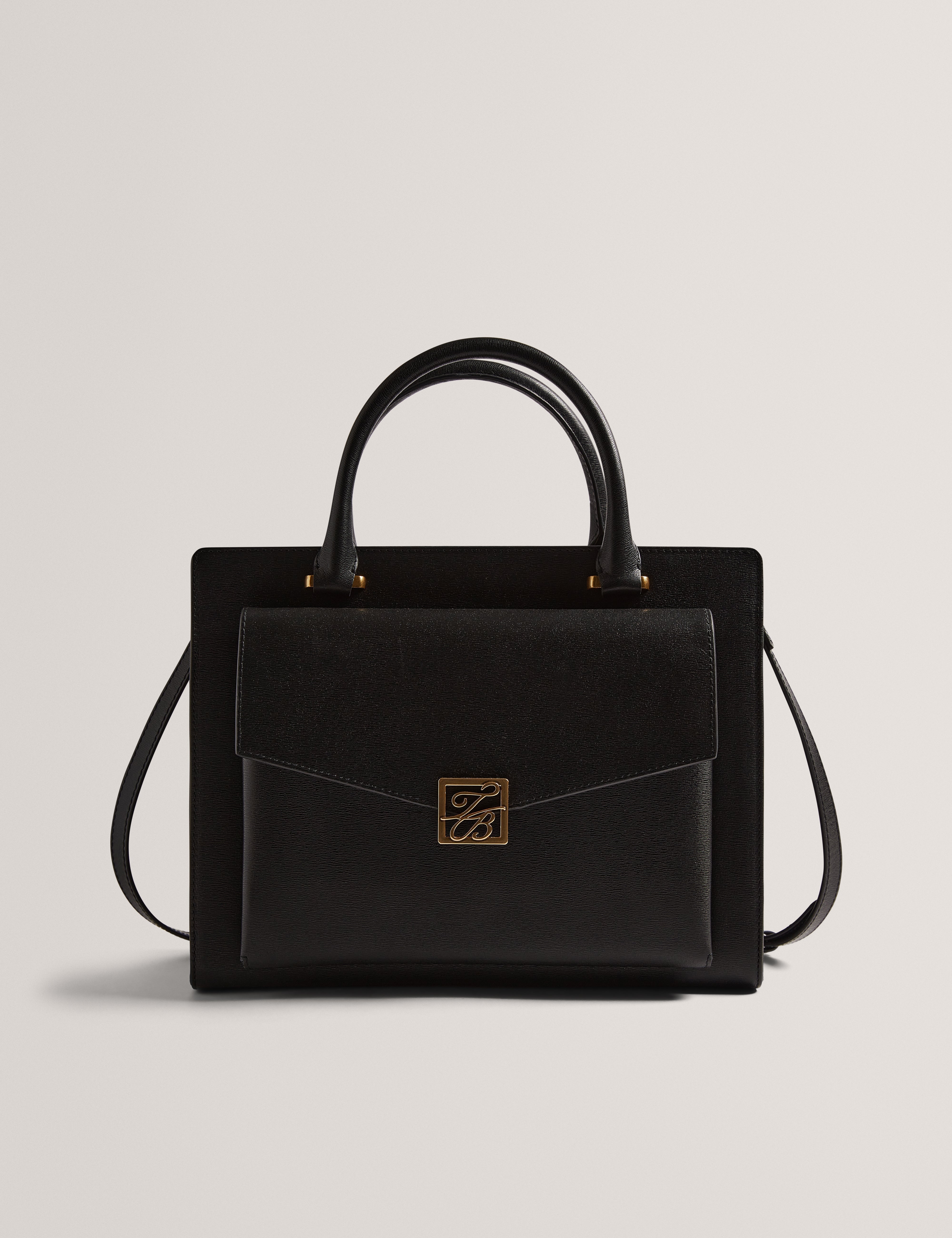 Anelle Tb Detail Large Leather Tote Bag Black